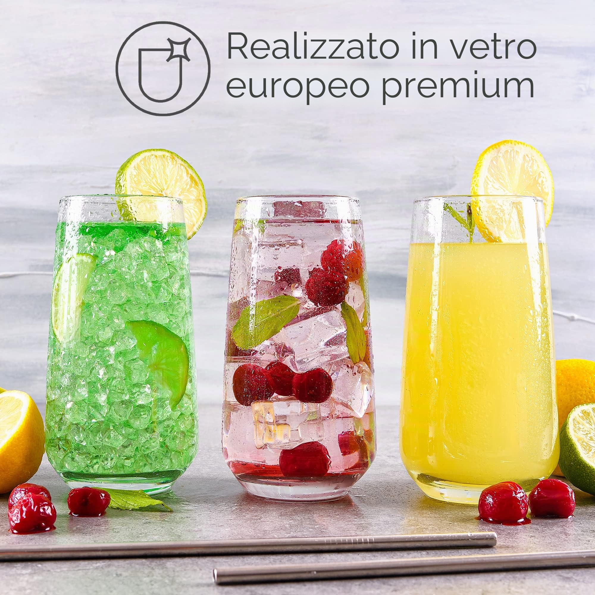 CRYSTALIA Bicchieri Alti, Bicchiere Long Drink Set 6, 480ml 100% SENZA PIOMBO Bicchieri Cocktail Particolari, Bicchieri Acqua Vetro Moderni, Bicchieri Tumbler Grandi Bicchieri da Birra, Bichiere Succo