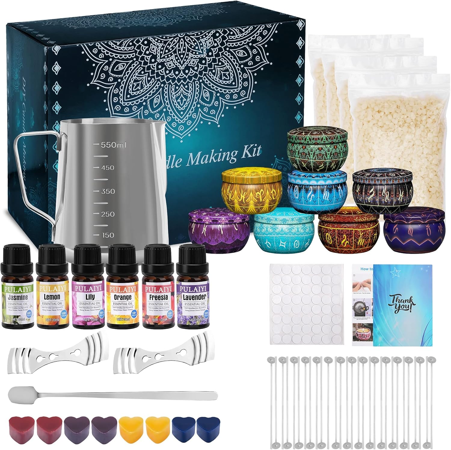 Candle Making Kit, Candle Making Supplies Kit for Adults Kids, DIY Scented Candle Making Kits Including Soy Wax Wicks Scents Oils Dyes Melting Pot Tins Spoon, Festival Gifts for Women : Everything Else