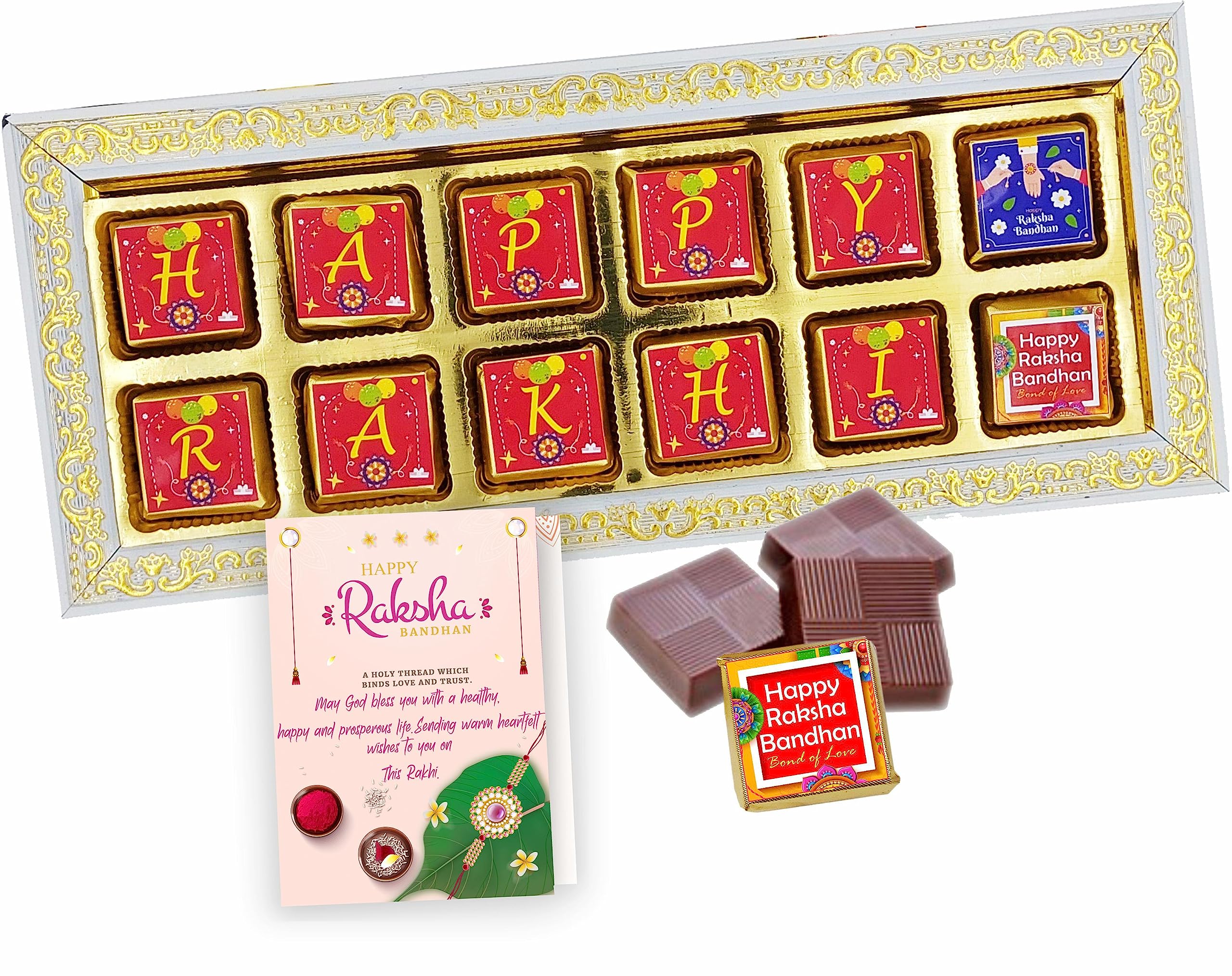 Rakhi Gift for Didi, Bhai, Sister in Law, Brother | Handmade Chocolate Tray with Greeting Card | Chocolate Gift on RakshaBandhan