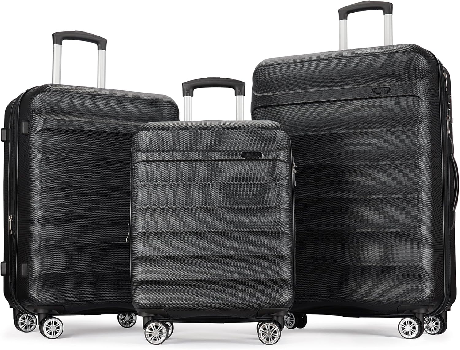 3-Piece PP Luggage Set with TSA Locks, Expandable, and Friction-Resistant in black - Includes 20", 24" & 28" Spinner Suitcases Black Color 3-pc Set (20/24/28)