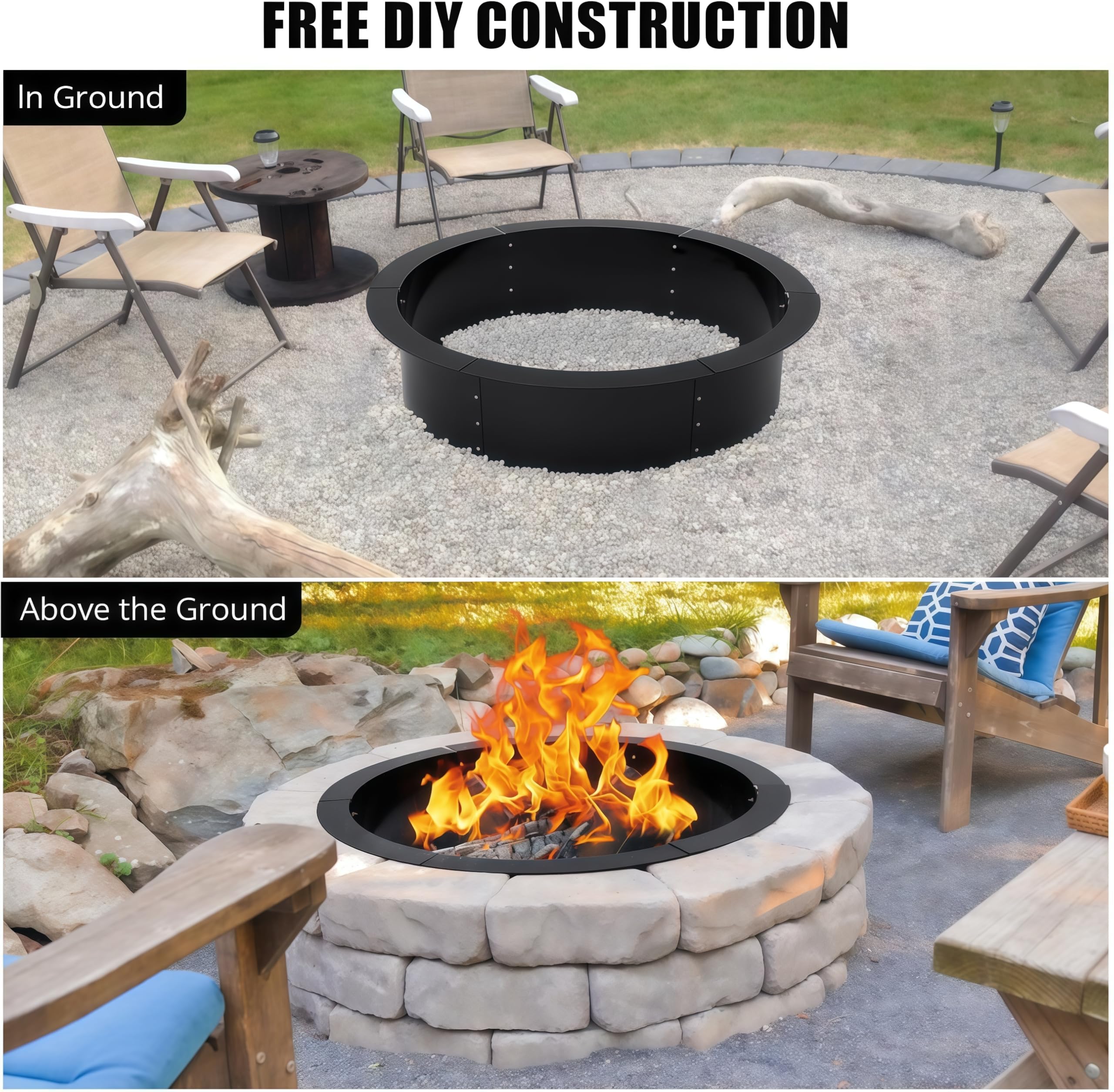 Aptliton Feuerstellen-Ring-Liner 162 cm Außendurchmesser / 152cm Innendurchmesser | Robuster Stahl Feuerstellenring Für DIY Feuerstelle | Feuerschale Rauchfrei Für Garten, Terrasse Und Camping