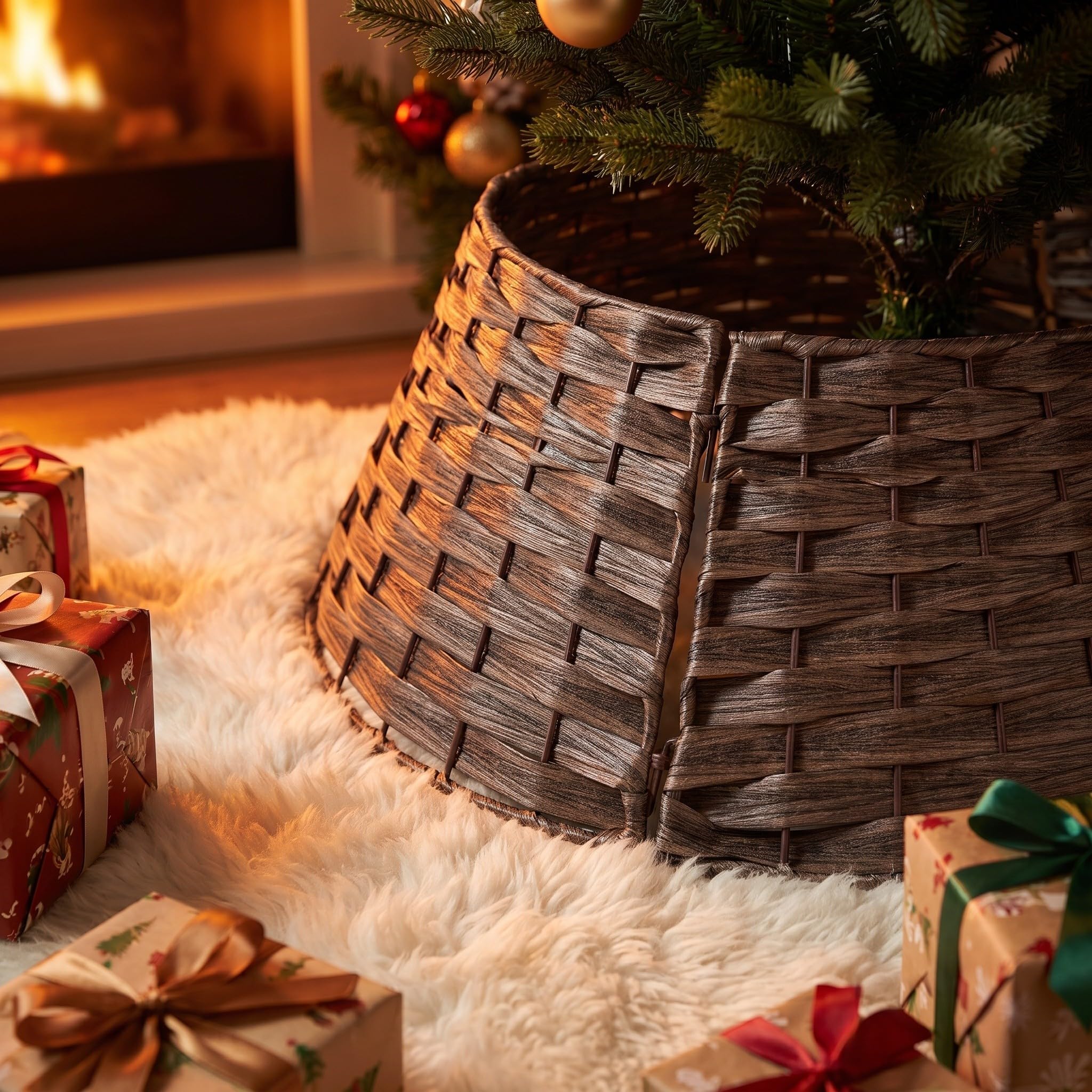 VICASKY Gonna per albero di Natale, collare per cesto in PVC e rattan,