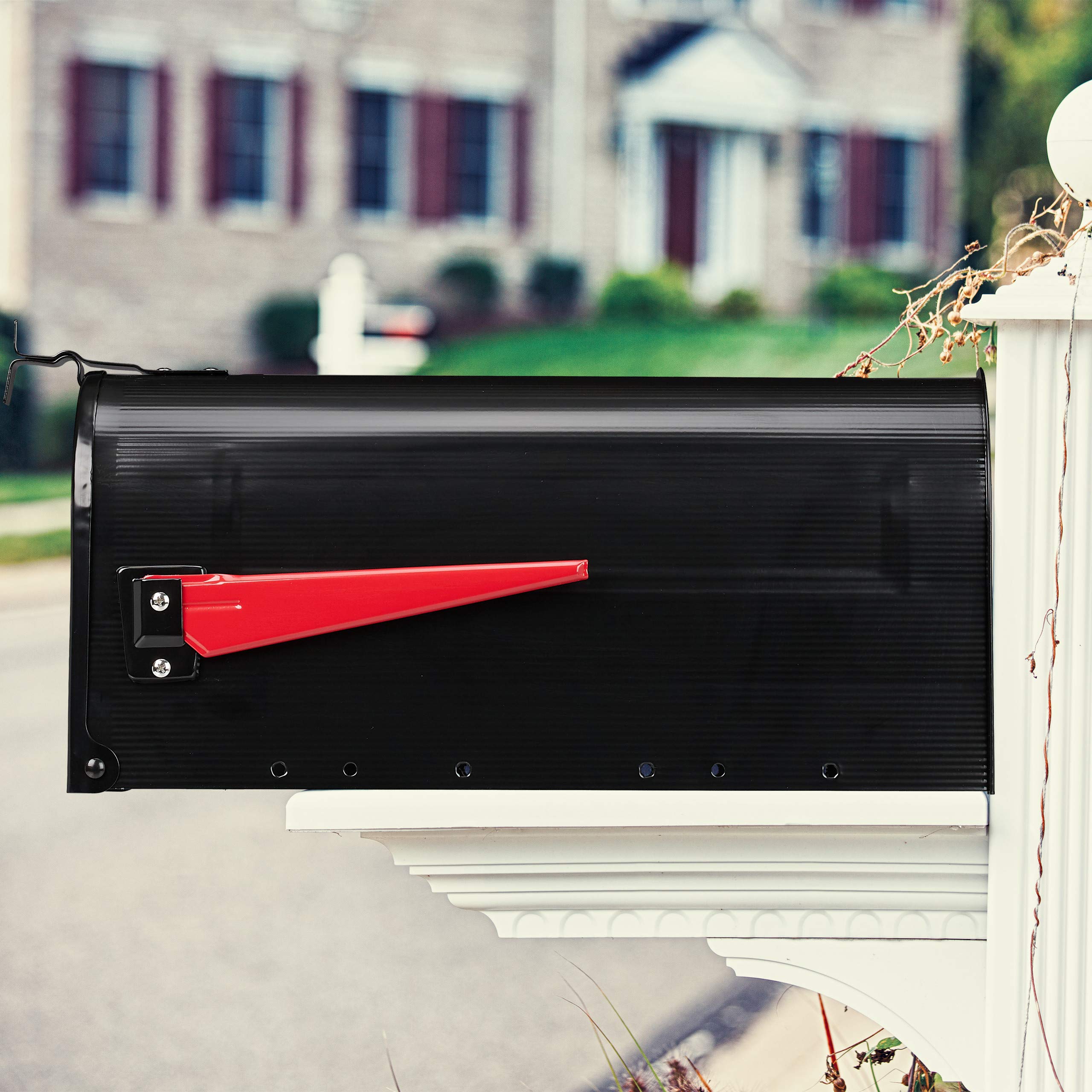 Relaxdays US Mailbox, Vintage, Fahne rot, originelle Zeitungsbox, Zeitungsrolle, Post box, Stahl, Zeitungsfach, schwarz