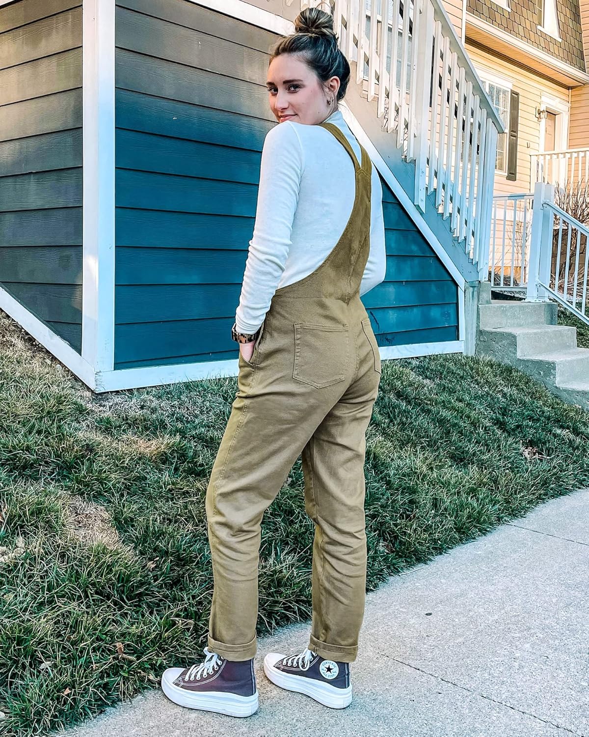 GRAPENT Overalls for Women Loose Fit Jean Denim Bib Jumpsuit Stretch Overall Pants - Image 8