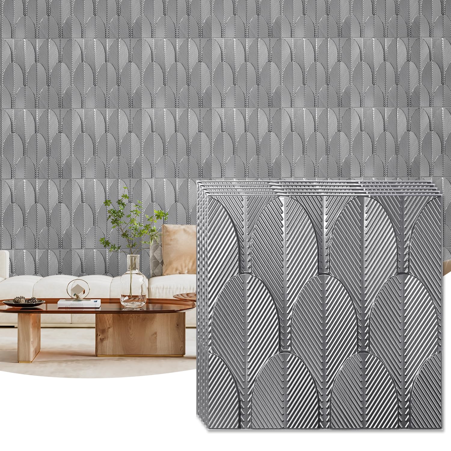STICKGOO 12 Pack 3D Wall Panels, Decorative PVC Wall Tiles with Double Sided Tape, 50 cm x 50 cm, 3D Textured Wall Panels for Interior Wall Decor, 32 Sq.Ft