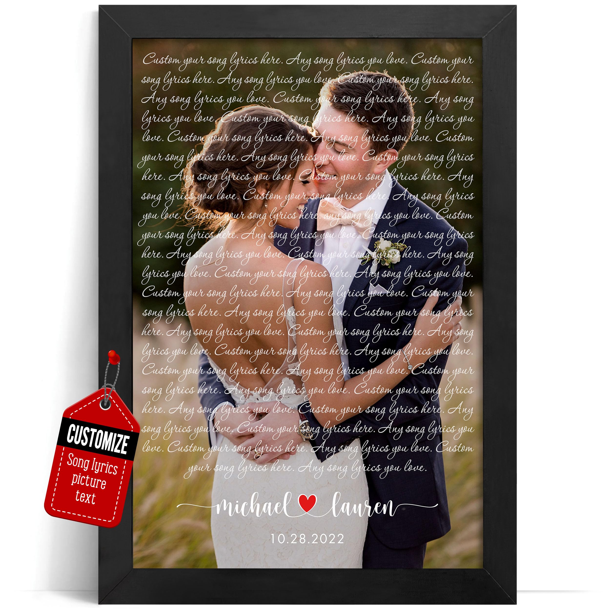 VICILO Customized Song Lyrics Wall Art, Wedding Song Lyrics with Photo Personalized First Dance Favorite Song Canvas Print 1st Anniversary, Customized