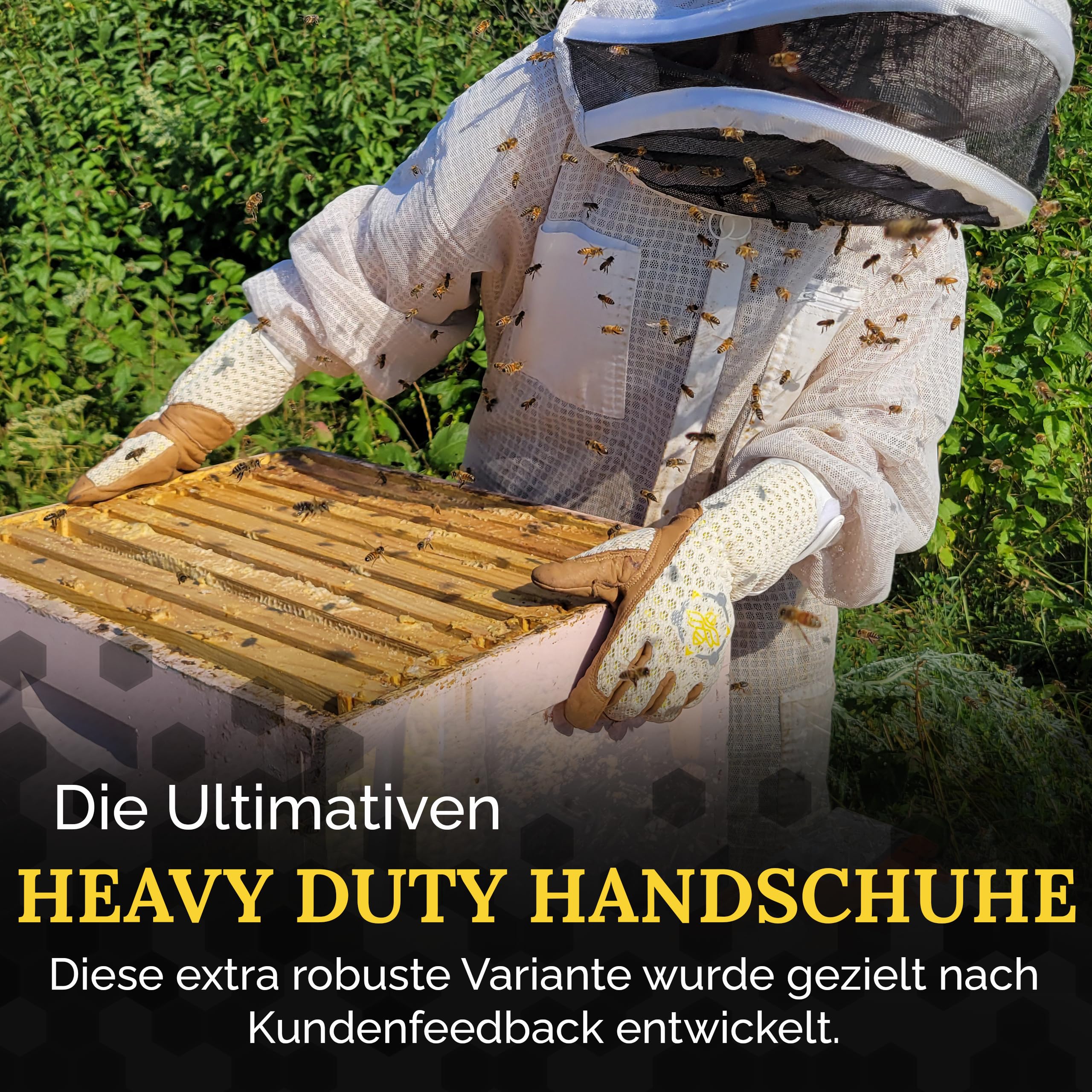 Imkerhandschuhe Rindsleder – Maximaler Stichschutz, Beige, XL | Lange Bienenhandschuhe für Imker | Sehr weich, griffig & atmungsaktiv | Heavy-Duty-Ausrüstung der Profi-Serie für Honigbienen