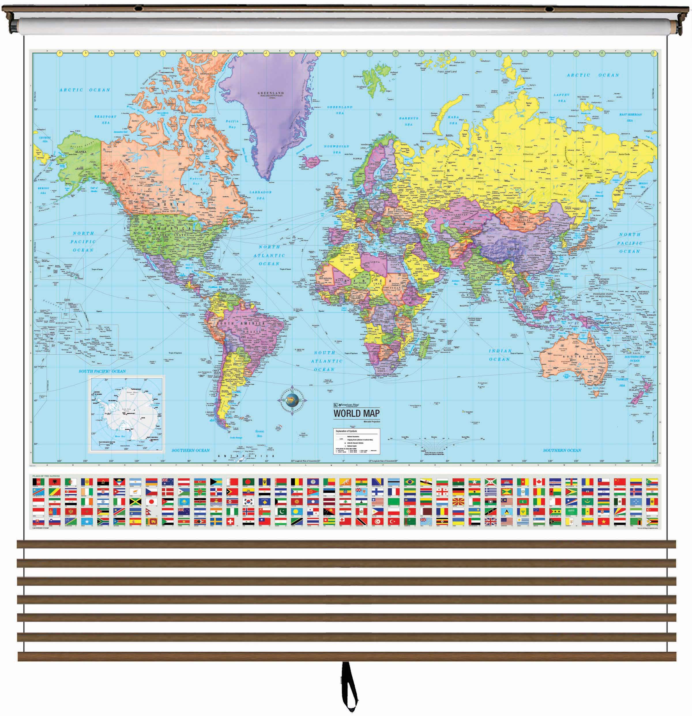 Advanced Political Wall Maps Set-Roller w/Backboard;8-Map Choices and Mounting Hardware Included