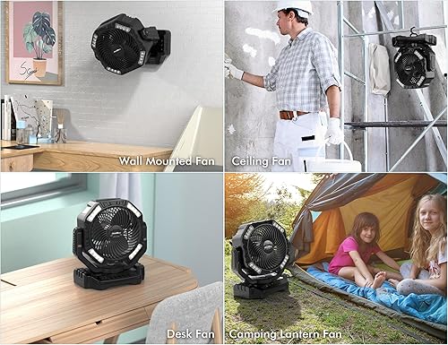 Miniatura 8 de Ventilador de camping con batería de 40000mAh, 136 horas de enfriamiento, ventilador recargable de alta velocidad, oscilación automática de 4590,