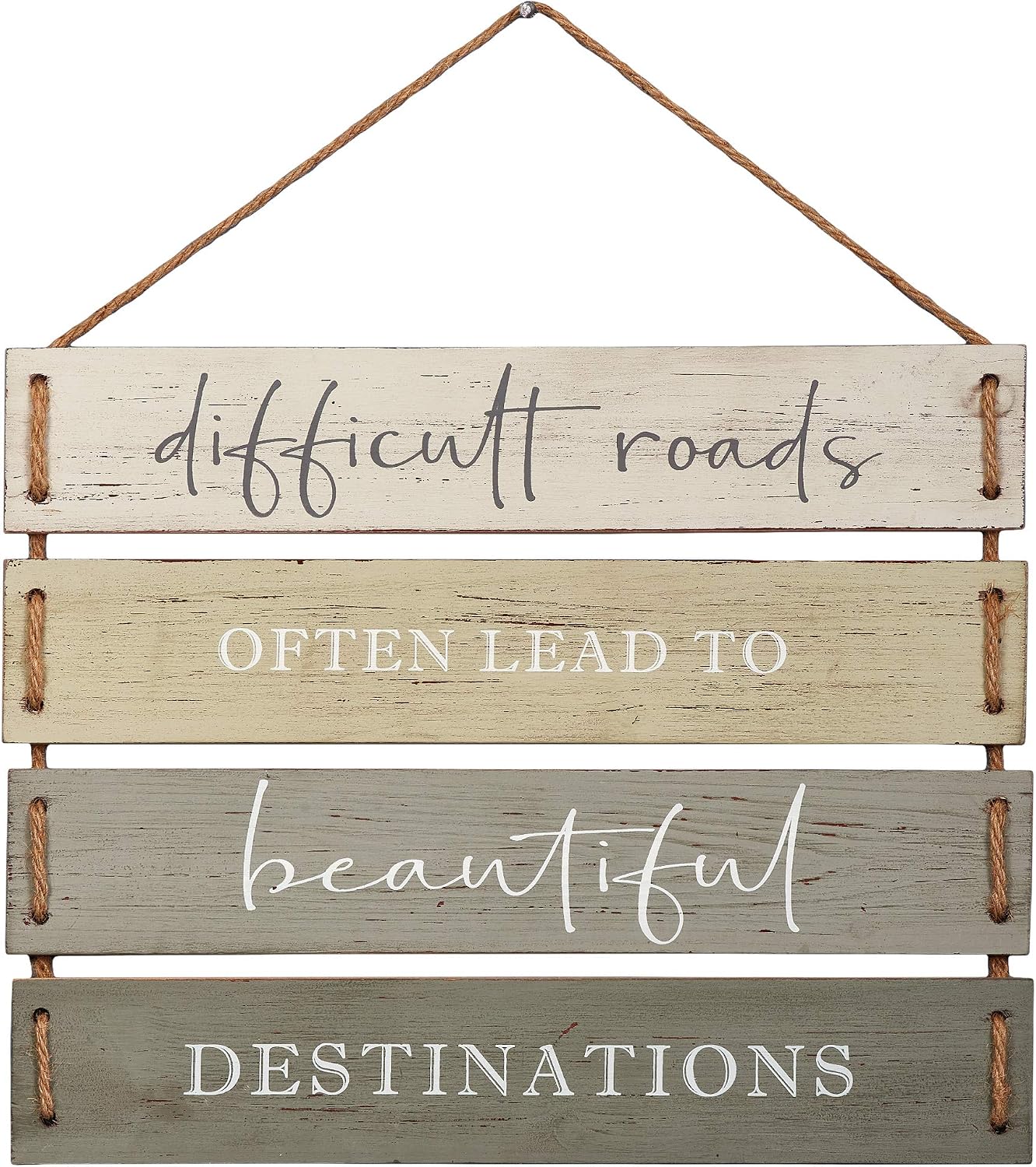 Difficult Roads Often Lead to Beautiful Destinations Quote Wall Decor, Decorative Wood Plank Hanging Sign 17” x 14” by Barnyard Designs