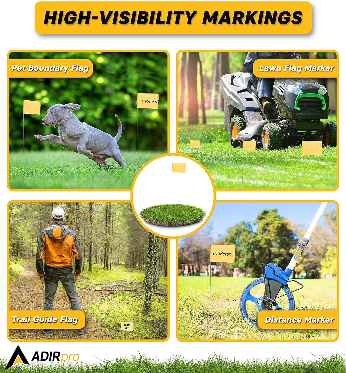 AdirPro 2''x3'' Stake Flags - 100 Pack Pet Boundary Flag -Marking Pennant - Durable Reusable Flag Stakes for Easy Identification Perfect for Surveying Safety Marking and Other Industrial Use (Yellow)