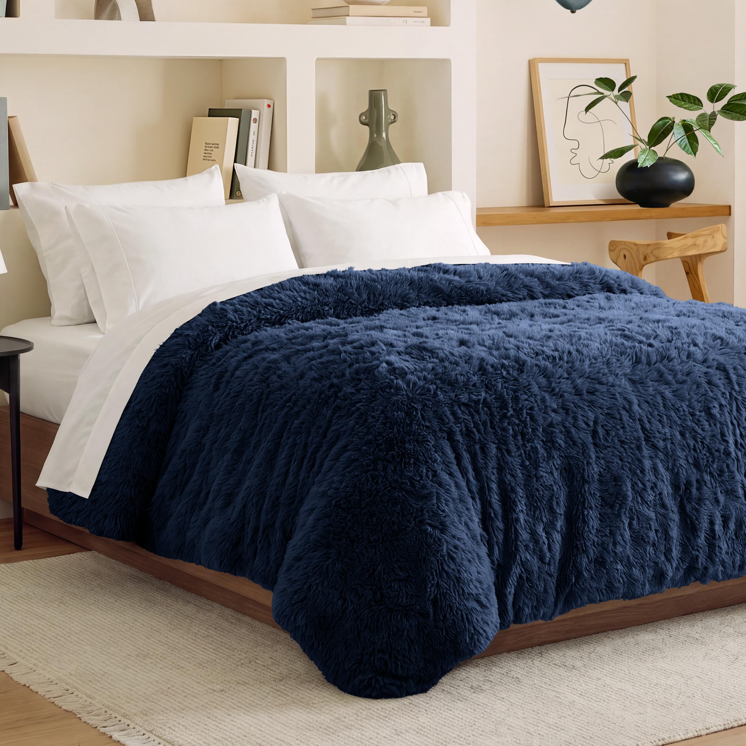 Bare Home Shaggy Fleece Duvet Cover Extra Long Size - Plush Duvet Cover - Super Soft &amp; Luxury - Hidden Zipper Closure - All Season Bedding (Twin/Twin XL, Dark Blue)