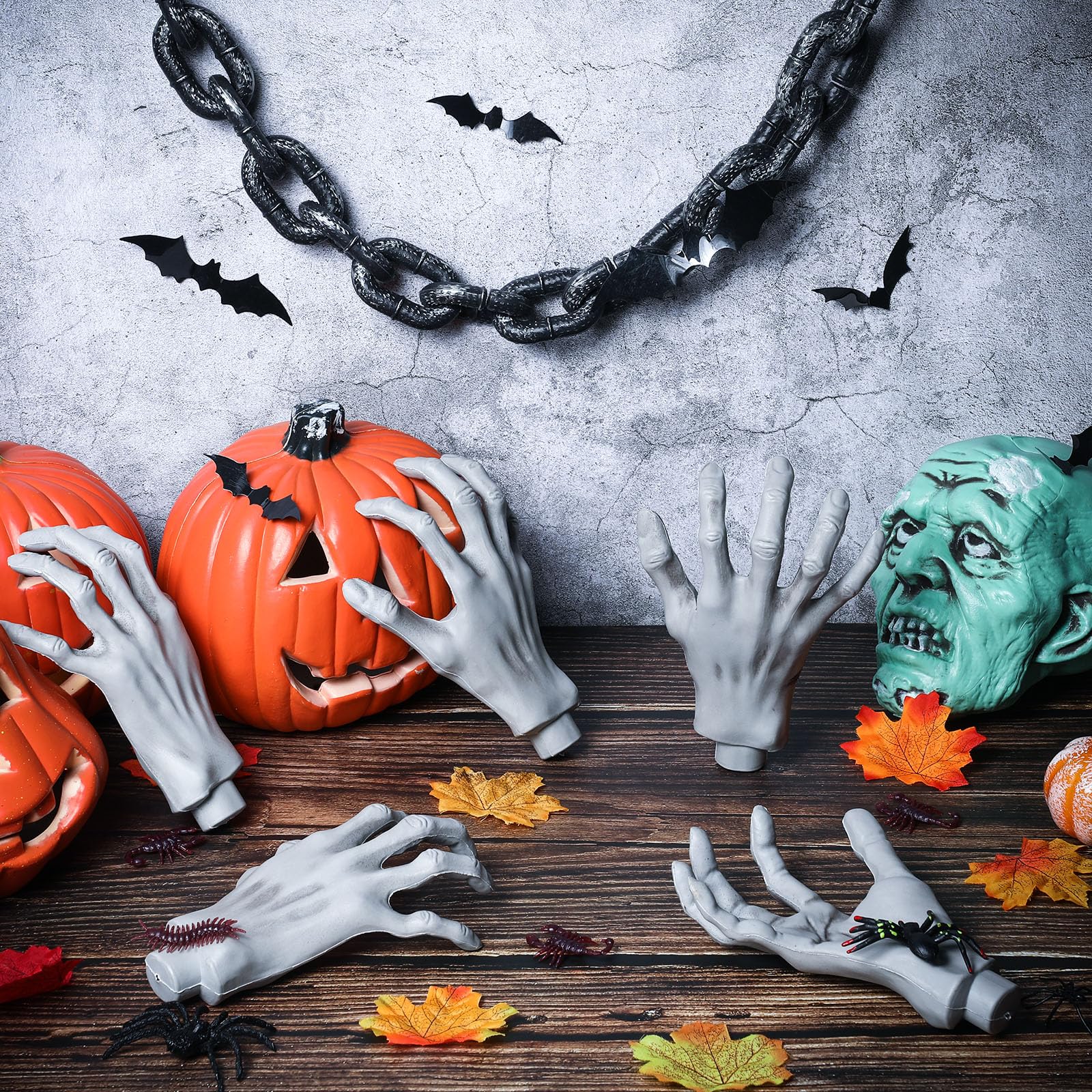 5 Paires De Mains Squelettes En Plastique Réalistes – Décoration Halloween Effrayante – Taille Réelle, Pour Maison, Fêtes, Décors Thématiques - 10