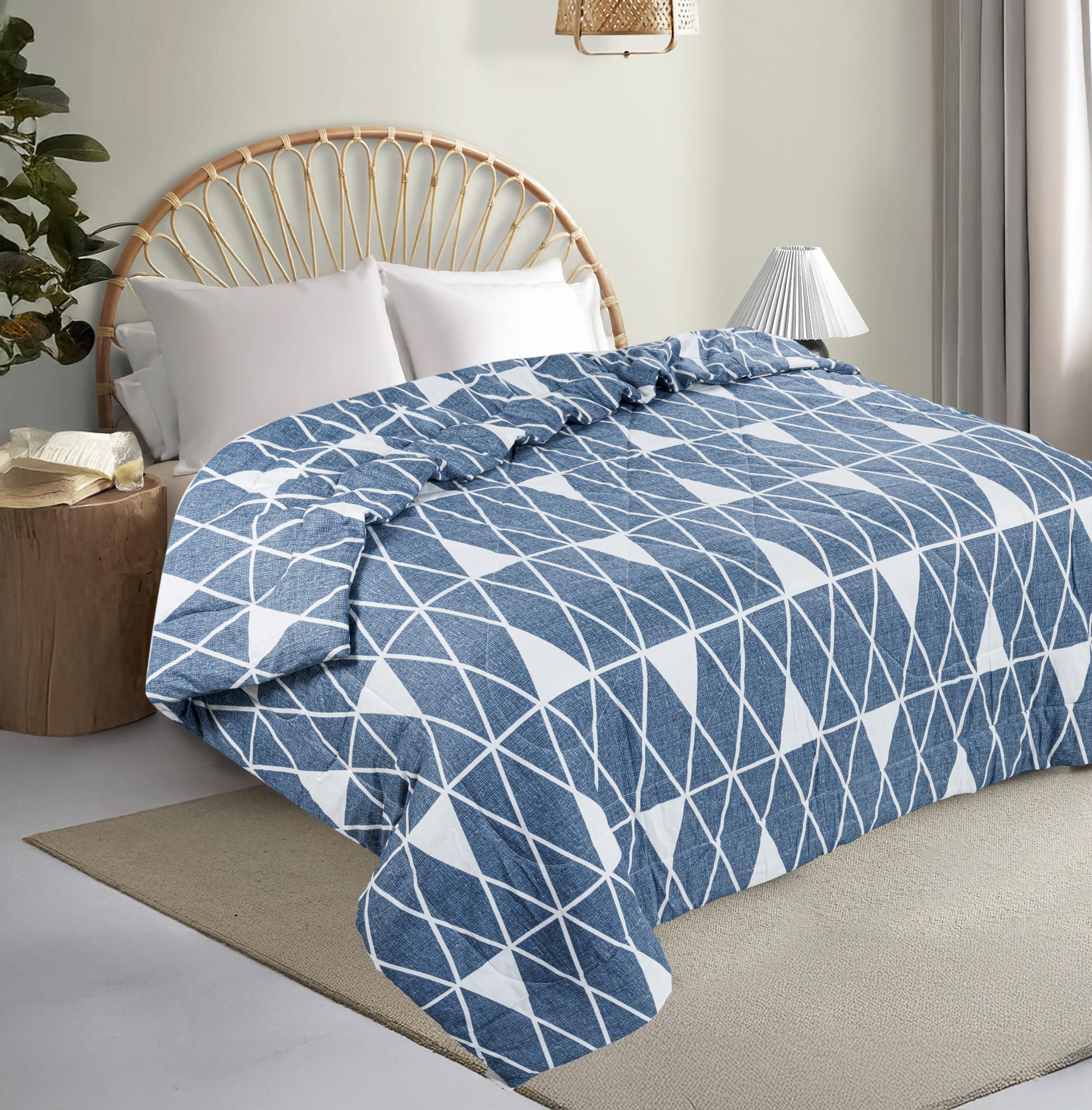 CHANDRAVATI 240 GSM Microfiber Reversible AC Comforter/Quilt/Duvets/Summer Blanket, Cozy & Lightweight All-Season Bedding King Size (Blue-White Triangle, Single)-image-40