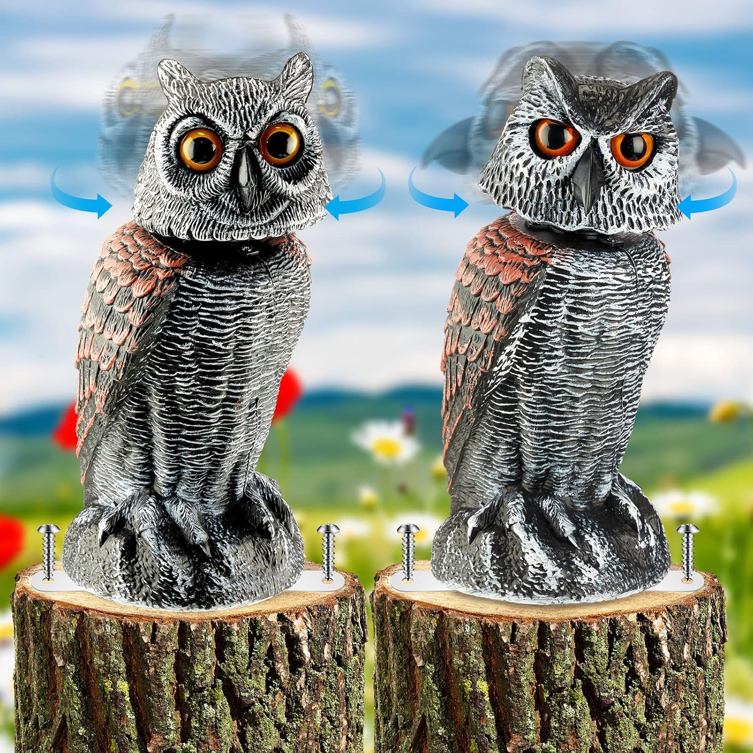 Glimin 2 Pcs Owl Statue Fake Owl to Scare Birds Away with