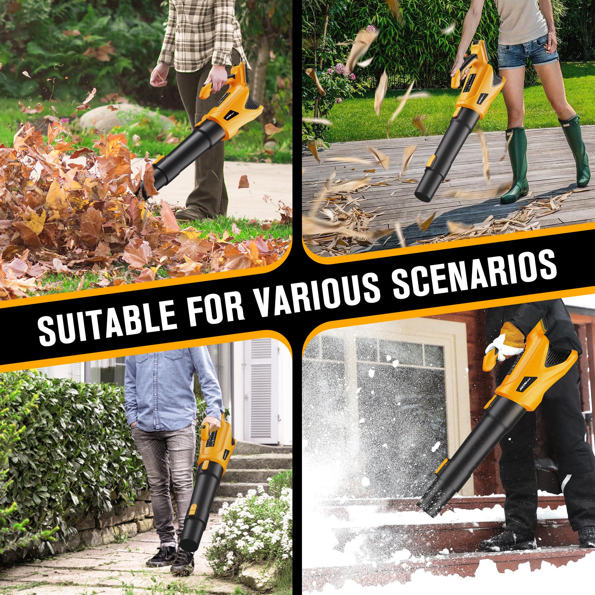 HEINPRO Soffiatore per foglie senza fili compatibile con batteria Dewalt max 20 V, 500 CFM/150 MPH, soffiatore elettrico per foglie senza fili, 5 modalità di velocità, soffiatore a batteria per la