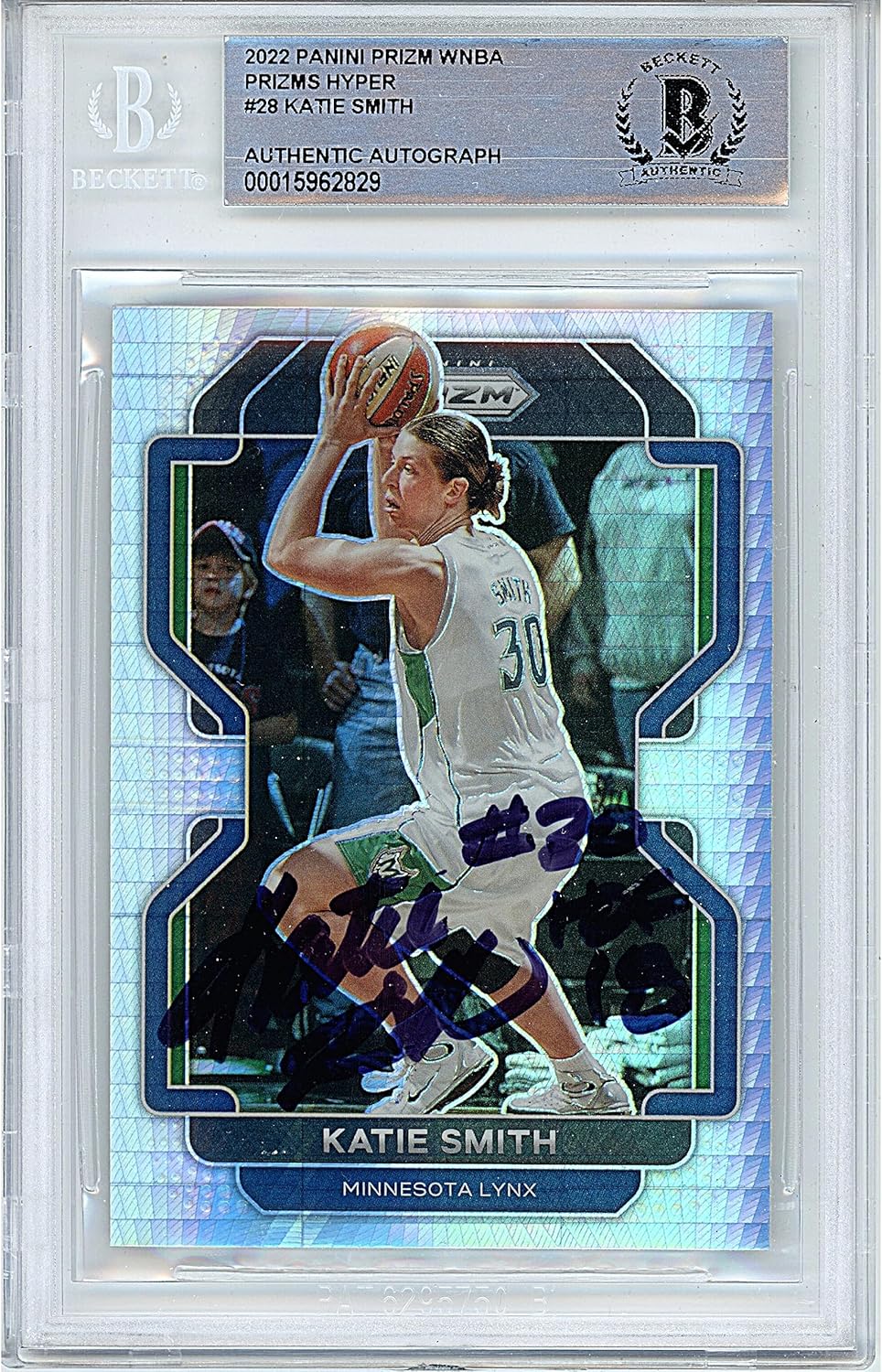 Katie Smith Autographed 2022 Panini Prizm WNBA Prizms Hyper #224 Basketball Trading Card Slab Beckett BAS Authentic Slabbed COA Played For Minnesota Lynx Team USA