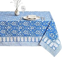 Vista 16 de ATOSII Amalfi - Mantel rectangular de otoño 100% algodón, bohemio, estampado a mano, para cocina, mesa de comedor, lino, decoración de otoño