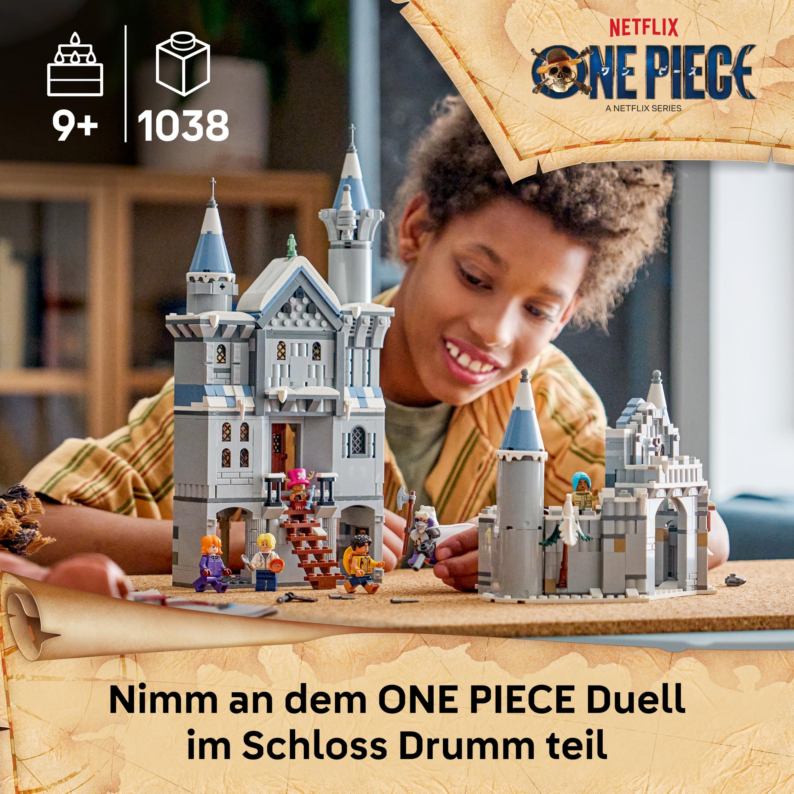 LEGO ONE PIECE Duell im Schloss Drumm - Modellbau mit 6 Minifiguren inkl. Luffy, Nami und Chopper - Kinderzimmer Deko und Geschenk für Jungen, Mädchen und Fans ab 9 Jahren - 75645