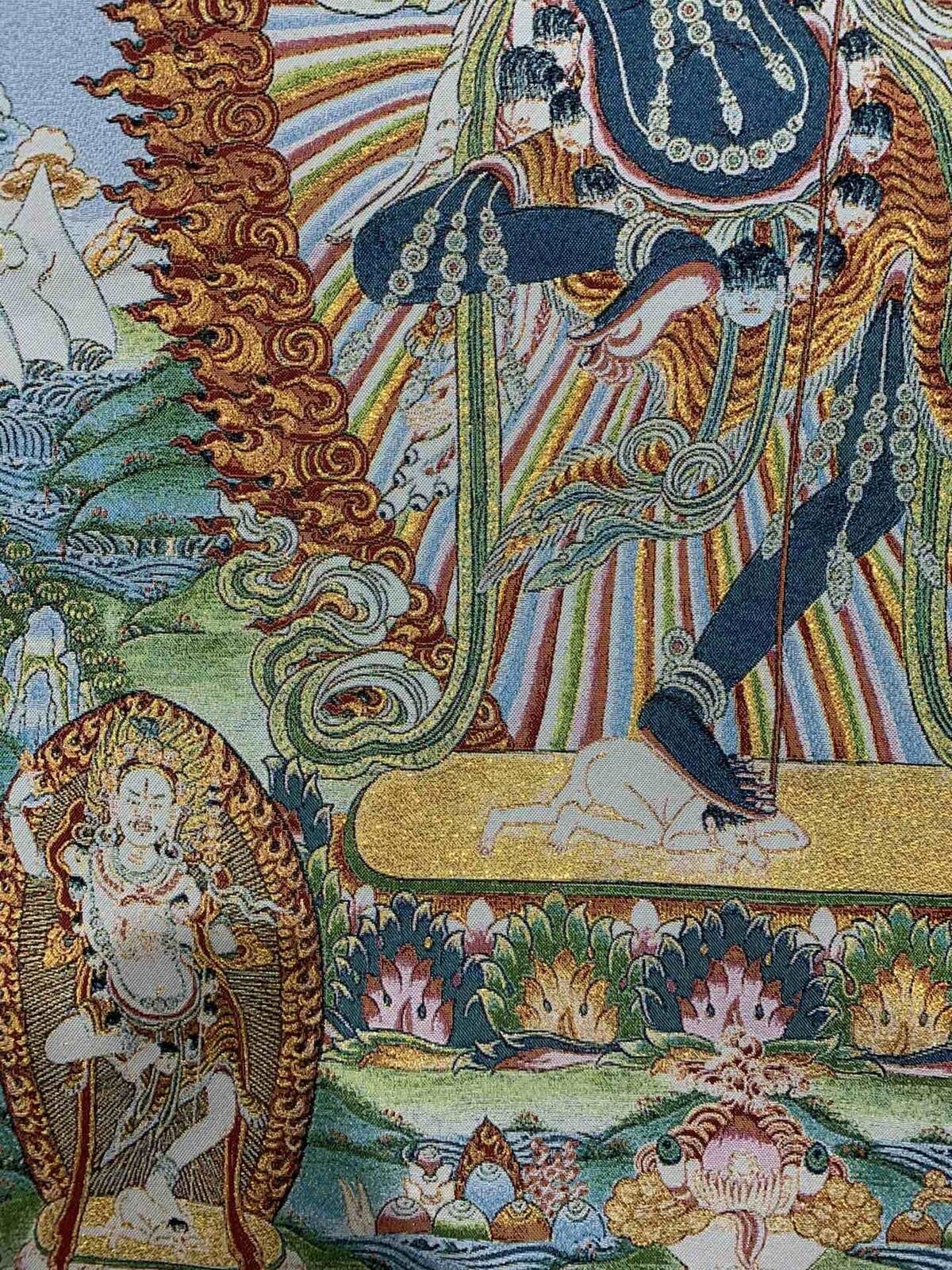 Thangka jedwabny haft buddyzm tybetański szczęśliwy budda feng shui tangka wiszący na ścianę do wystroju domu gobelin medytacja