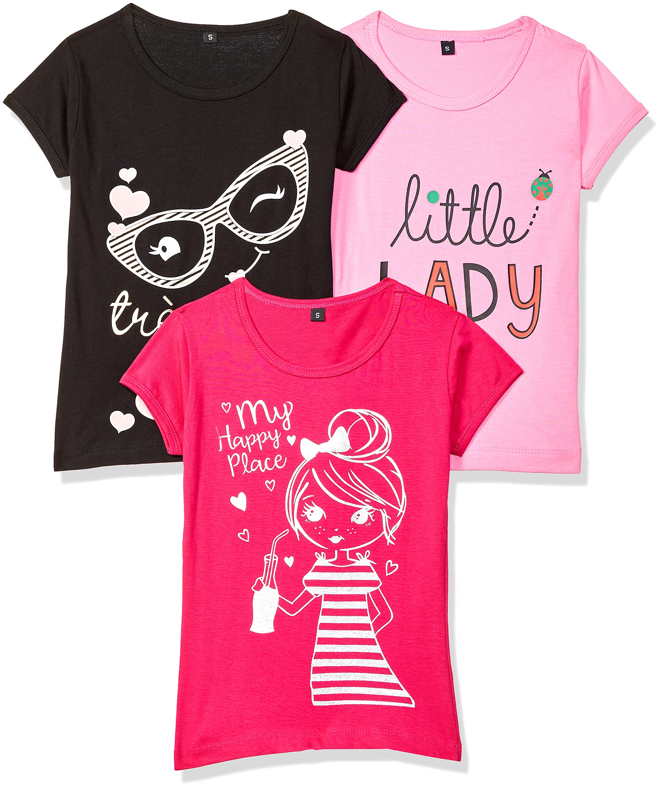 Girls Girls half sleeve printed tshirt T-Shirt (pack of 3)
