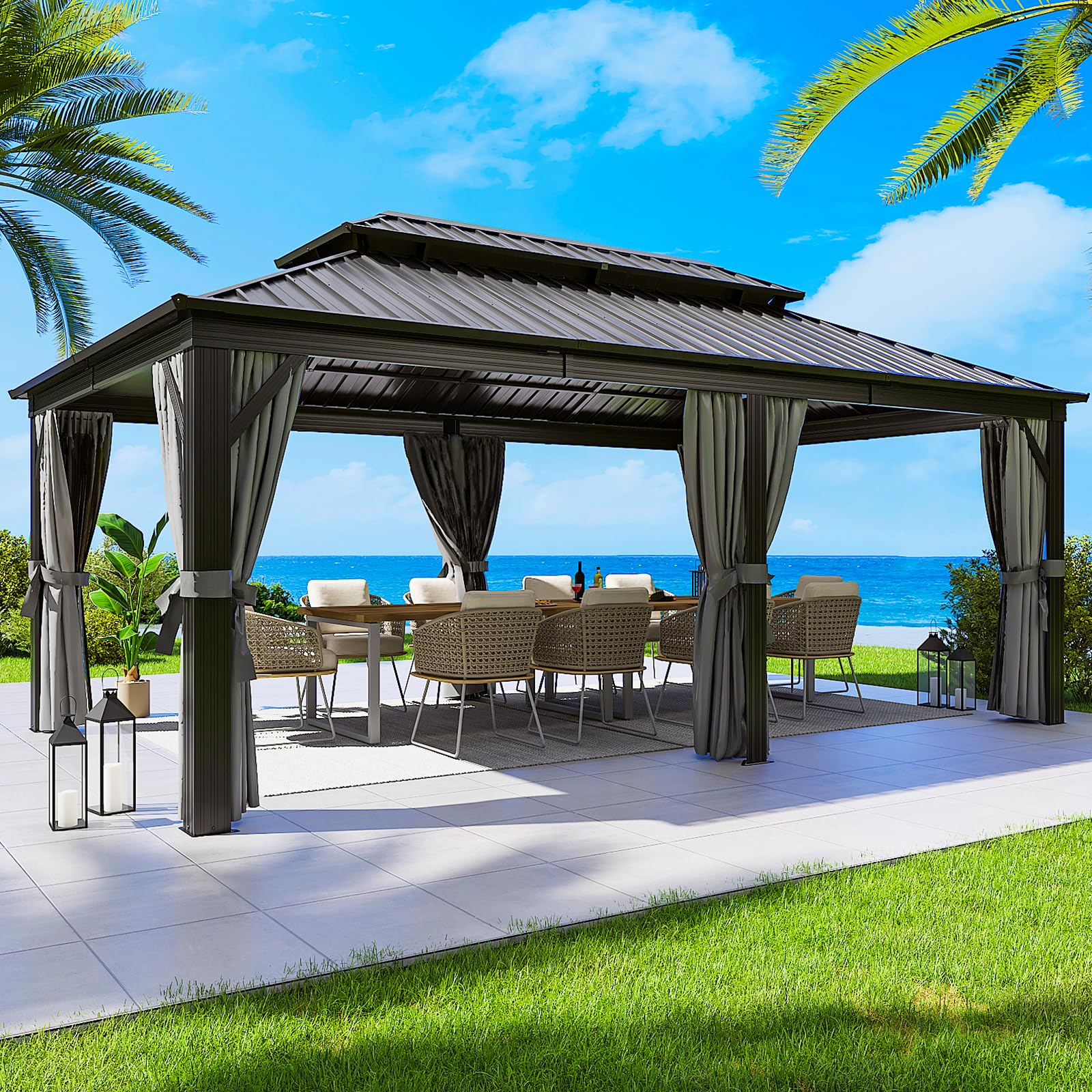 aluminum permanent patio gazebo with double roof