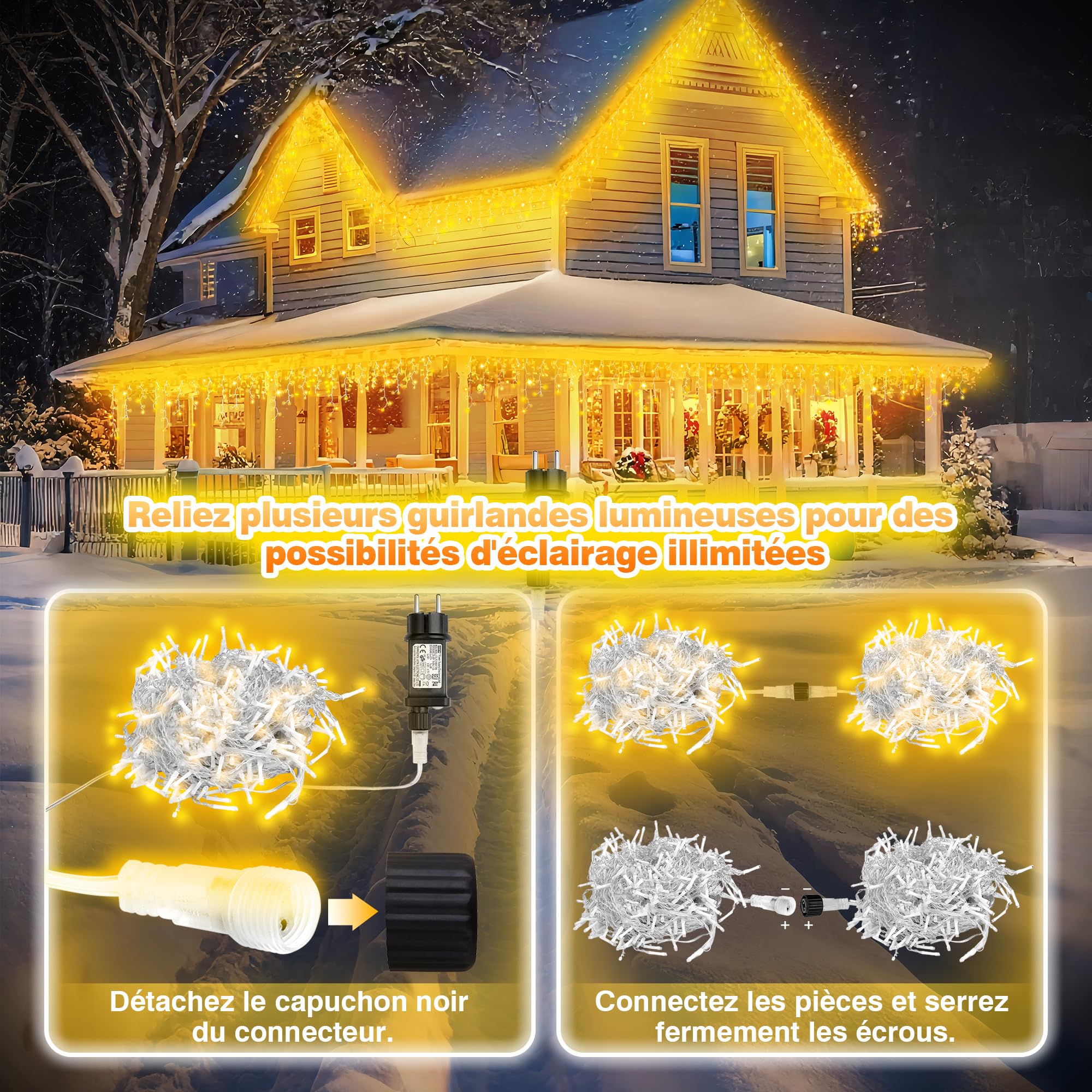 Xahpower 624 LED Guirlande Lumineuse, 18 m Lumières de Noël en Forme de Glaçon Cascade, 8 Modes, 4 Régler la Luminosité, Éclairage de Noël pour Mariage, Fenêtre, Jardin