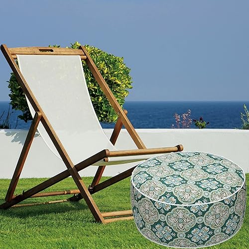 Miniatura 2 de FUNHOME Taburete inflable otomano con asa, asiento reposapiés para todo tipo de clima con bomba de pie D20 x 9, reposapiés repelente al agua para el