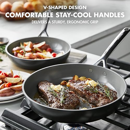 Miniatura 10 de GreenPan GP5 - Juego de 2 sartenes antiadherentes de cerámica anodizada dura y saludable de 9.5 y 11 pulgadas, 2 piezas, resistente a los arañazos,
