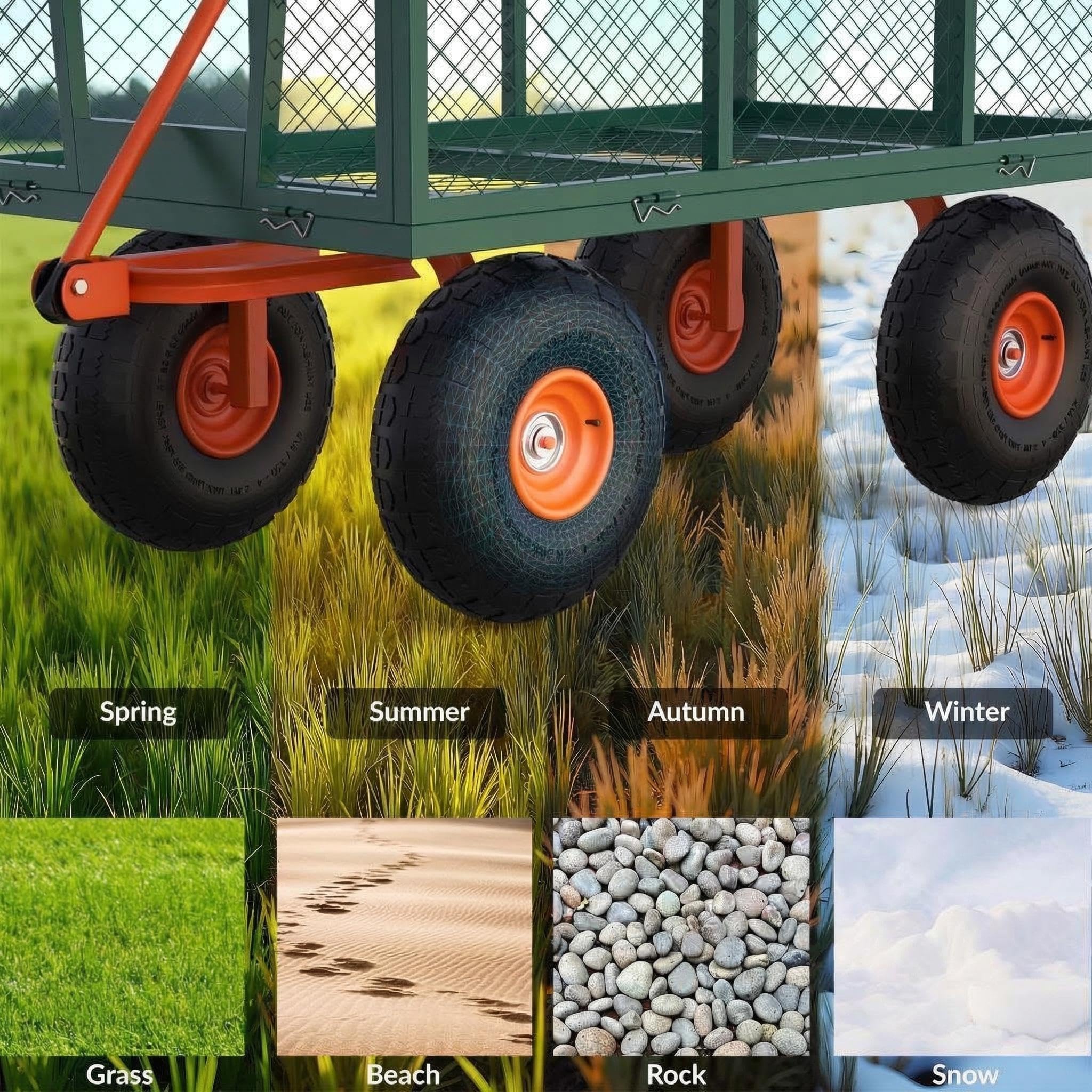 GarveeLife Carrito De Jardín De 500 Lbs, Vagón De Jardín Pesado con Ruedas, Vagón De Carrito De Utilidad Al Aire Libre con Lados