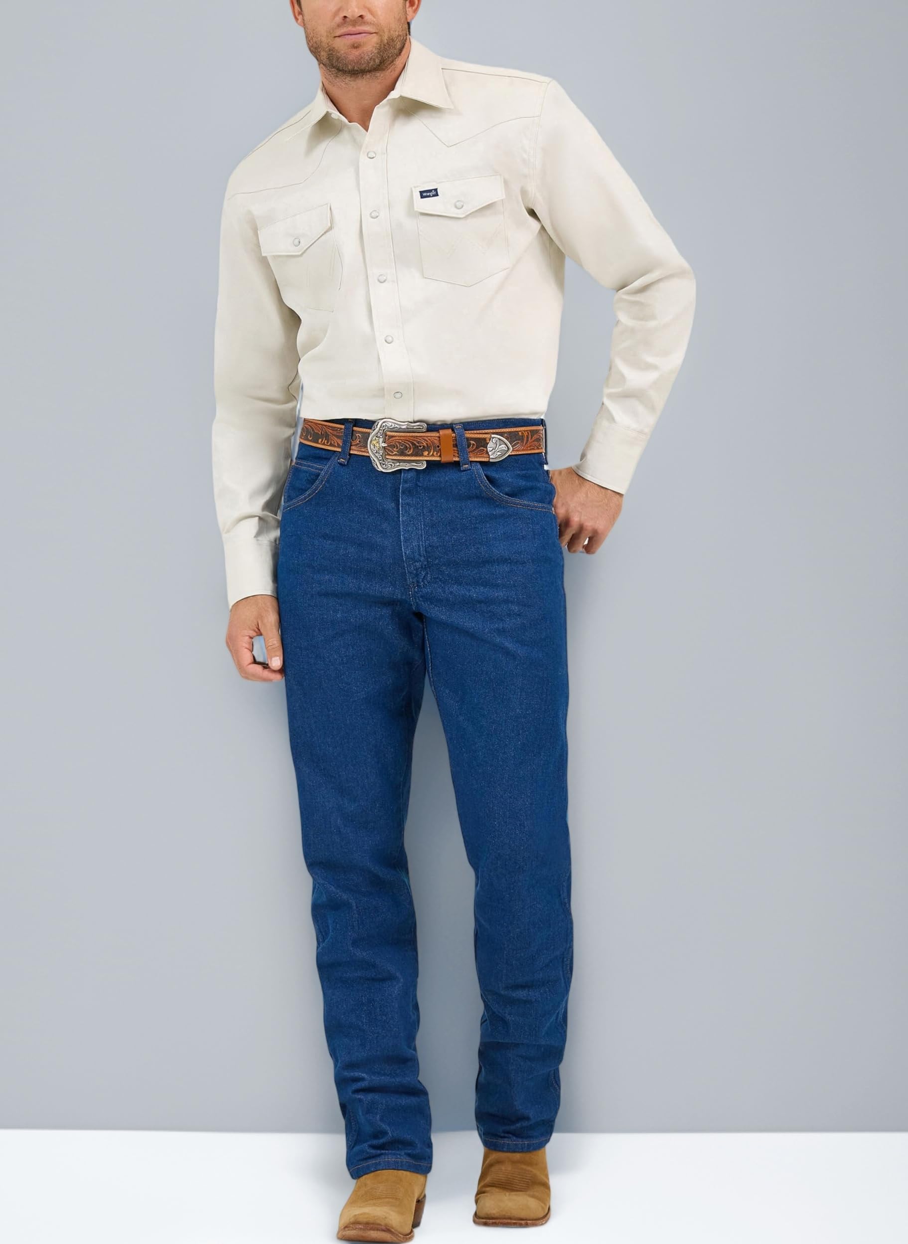 Men's Cowboy Cut Western Long Sleeve Snap Work Shirt Washed Finish