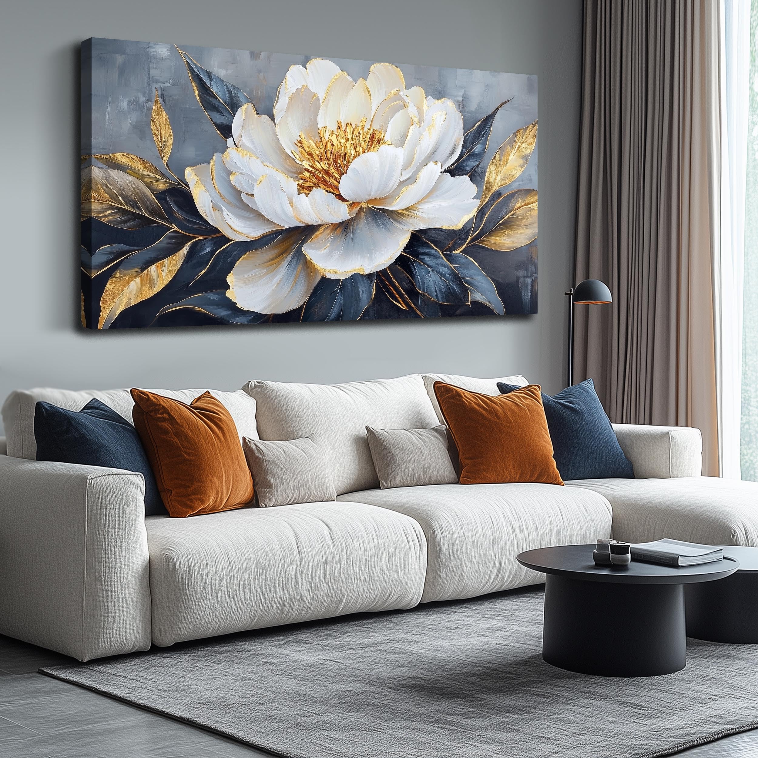 AOZEMI Flowers Wall Art Gold Wall Art Print for Living Room