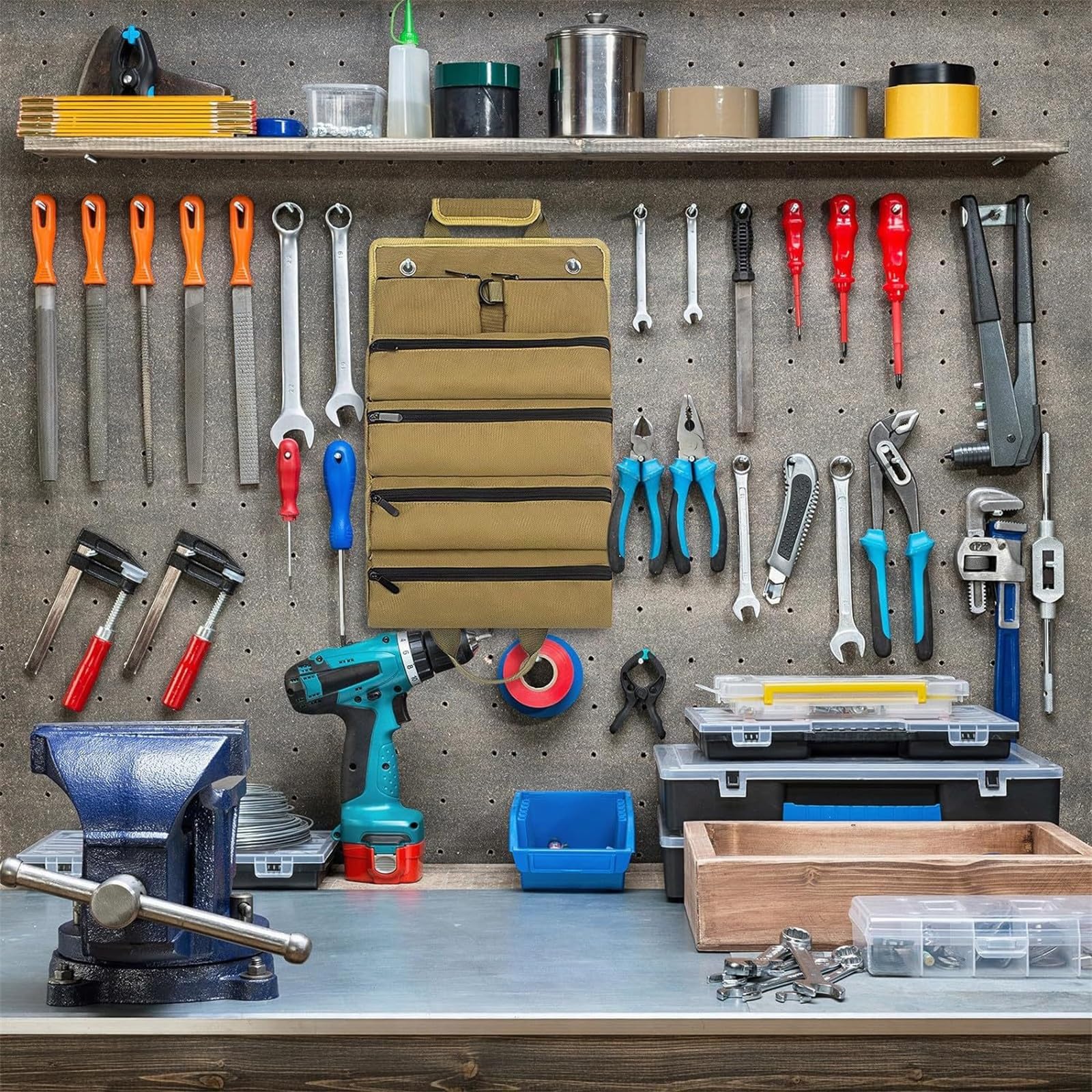 Bolsa Enrollable para Herramientas Bolsa de almacenamiento herramientas hardware rollo electricista engrosada lona Organizador Multiusos