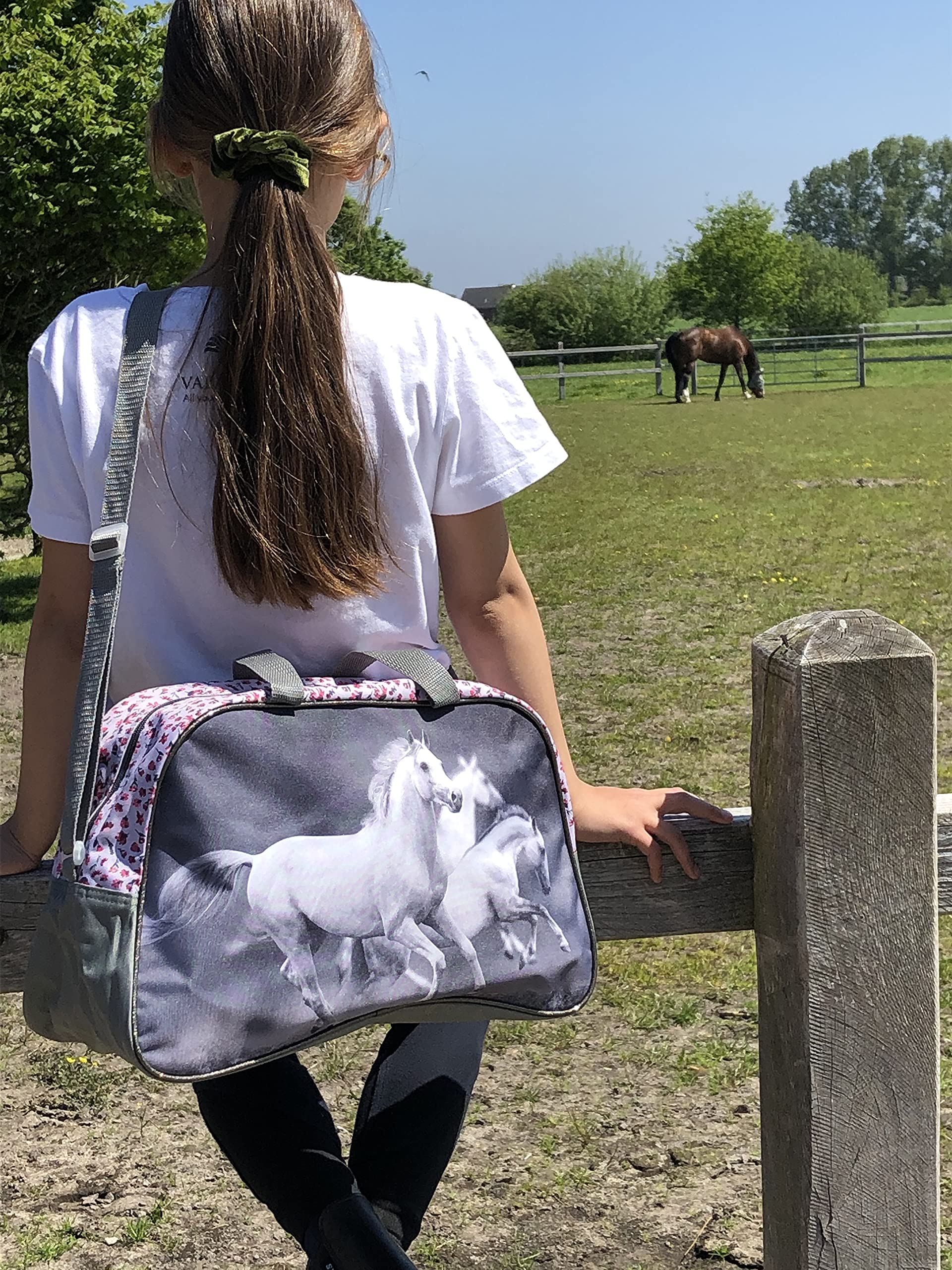 Ragusa-Trade Sac de sport/voyage, pour fille, motif de chevaux, 40 x 25 x 13 cm