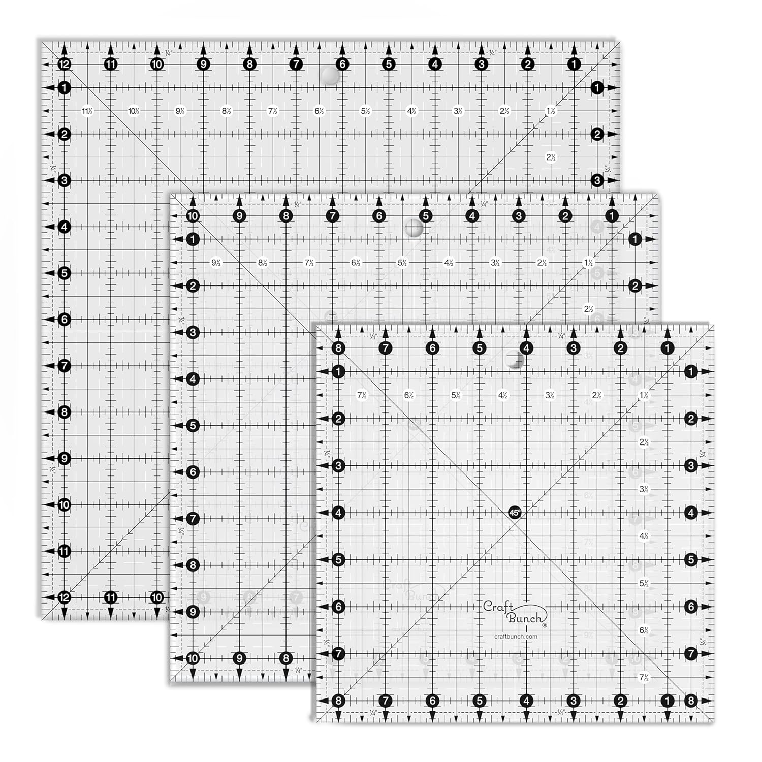 3 Non-Slip Square Quilt Template Rulers - 8.5", 10.5", 12.5"