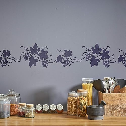 Miniatura 2 de NAKLEO - Plantilla de pared de plástico reutilizable con bordes, 8.3 x 17.7in, 8 x 17 pulgadas, diseño de rayas de uvas, plantilla de arte para