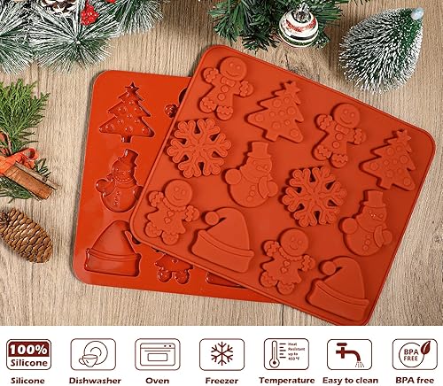 Miniatura 4 de Moldes de galletas de Navidad, 2 moldes de silicona para galletas de Navidad, molde para pastel de Navidad, 12 cavidades, hombre de jengibre, árbol