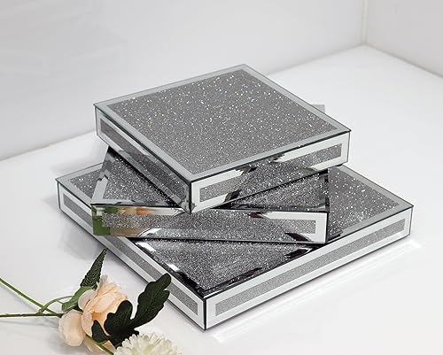 Miniatura 7 de GIMORRTO Espejo elevador de 3 piezas, plataforma de exhibición de mesa de acento glamoroso para piezas decorativas, Showpeice espejado 3