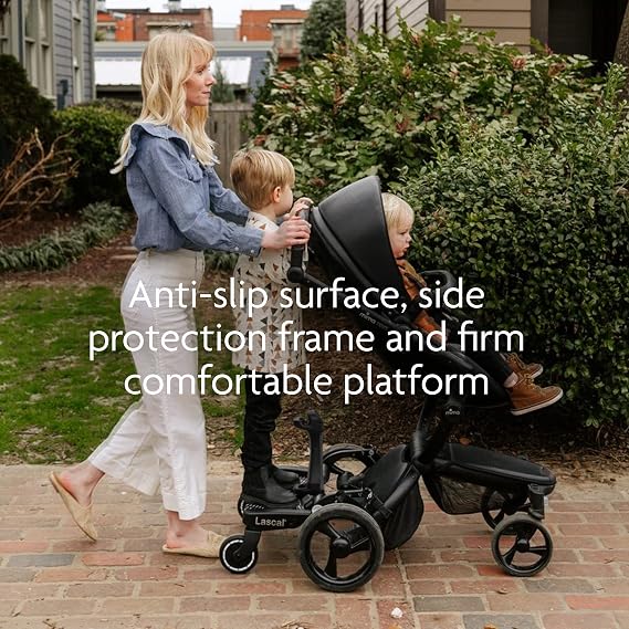 Lascal BuggyBoard Maxi+ | Universal Buggy Board with Seat, Compatible with 99% of Pushchairs | Pram Accessory for Children from 2-6 Years (Black Croc)