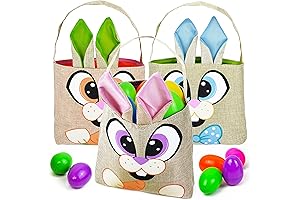 JOYIN Easter Bunny Tote 3 Pack Canvas Bags for Easter Eggs Hunt,...