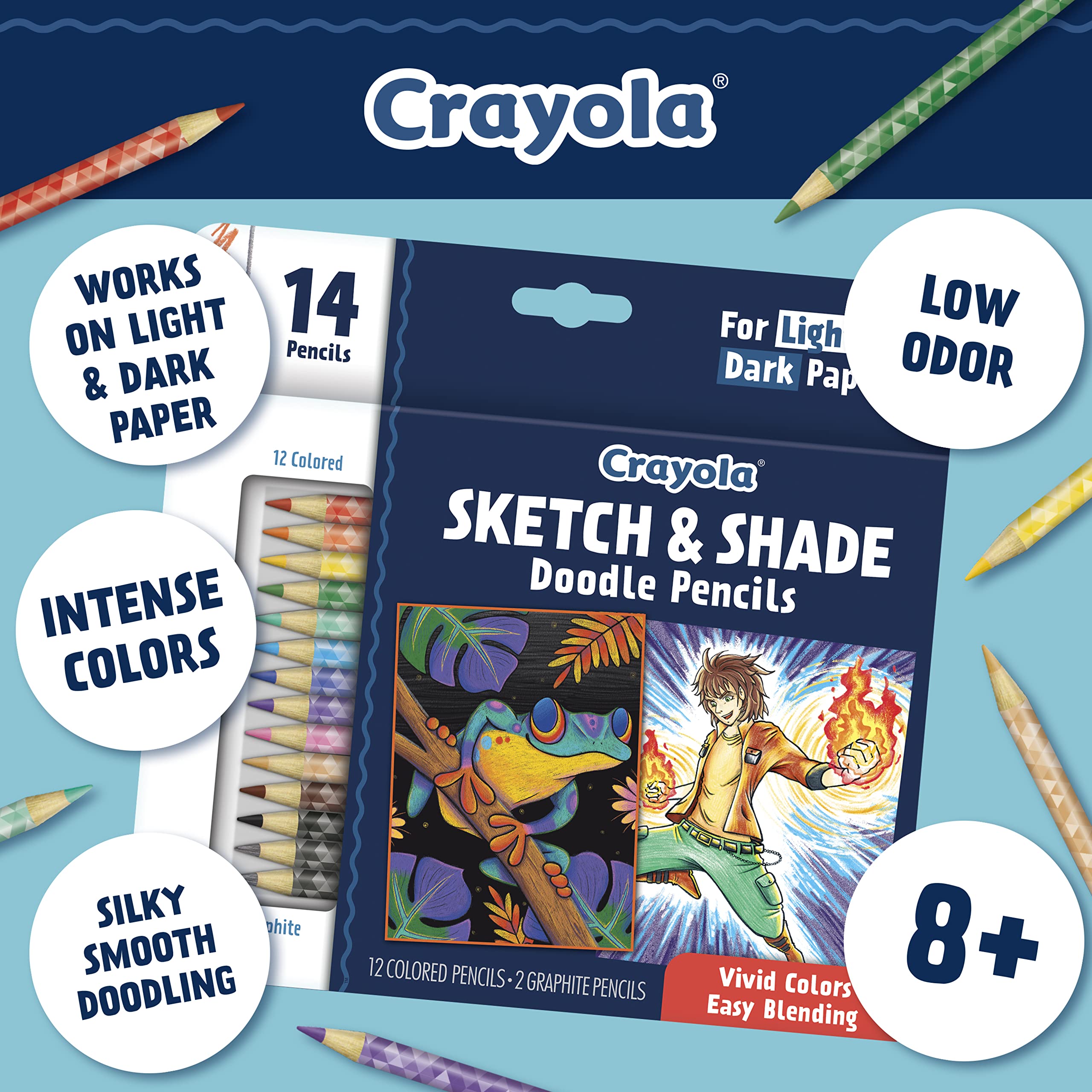 Crayola Art Pencils for Sketching & Shading, Colored Pencils, Includes 2  Graphite Pencils, 14 ct