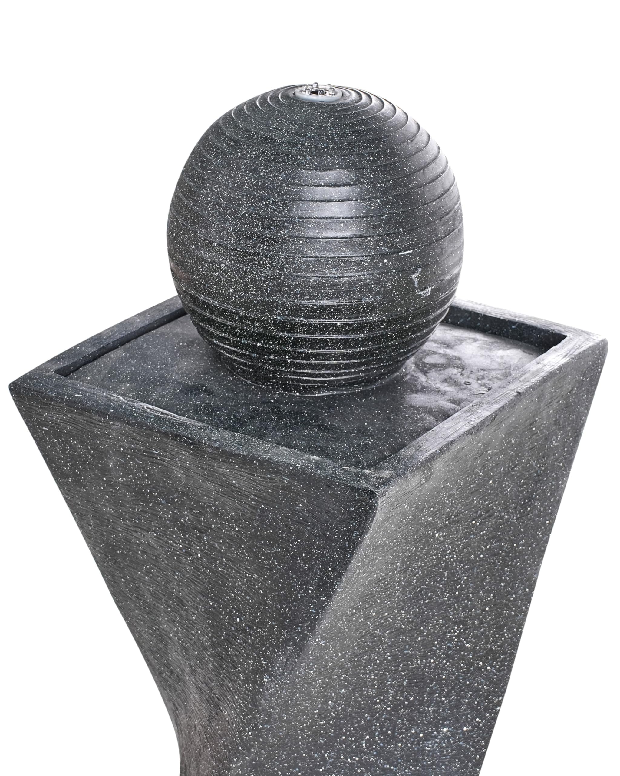 Beliani Gartenbrunnen Wasserspiel mit LED-Licht aus Kunstharz Graphitgrau Acquacheta