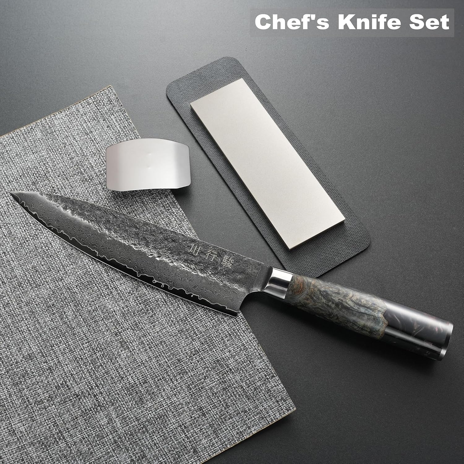 Japanese Chef Knife, 8 Inch VG10 Damascus Kitchen Knife, Professional Black Forged Kitchen Knives with Ergonomic Handle, Sharpening Stone & Luxury Gift box, Perfect Birthday Gifts for Men Women