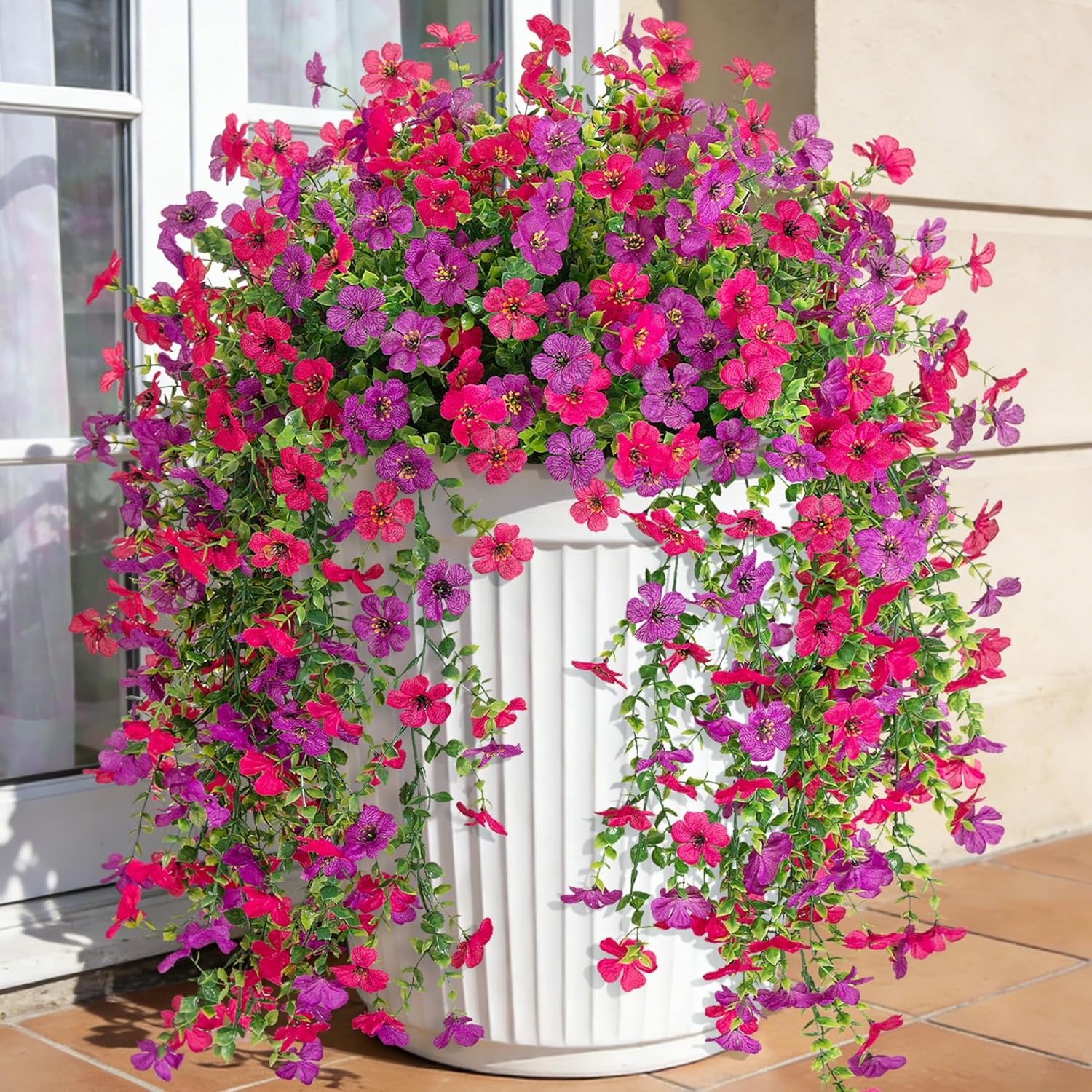 Fake Artificial Hanging Flowers for Outdoors Decoration, 2 PCS Faux UV Resistant Artificial Outdoor Flowers, Fake Plants Look Real Daisy No Fade Spring Decor for Porch Home Patio Balcony and Yard