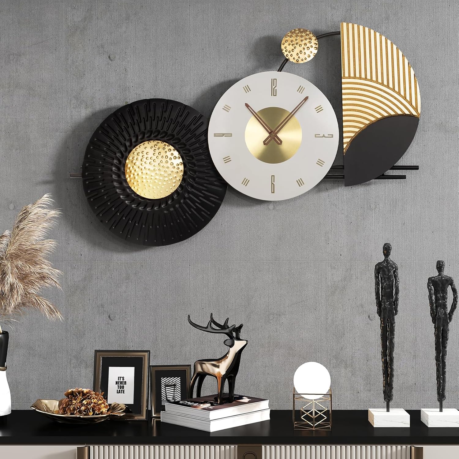 35x16 Inch Modern Large Wall Clock Silent Battery Operated -Decorative Analog Clocks for Living Room, Bedroom, Kitchen, Office, Entryway, Home Decor Black/White - Glod