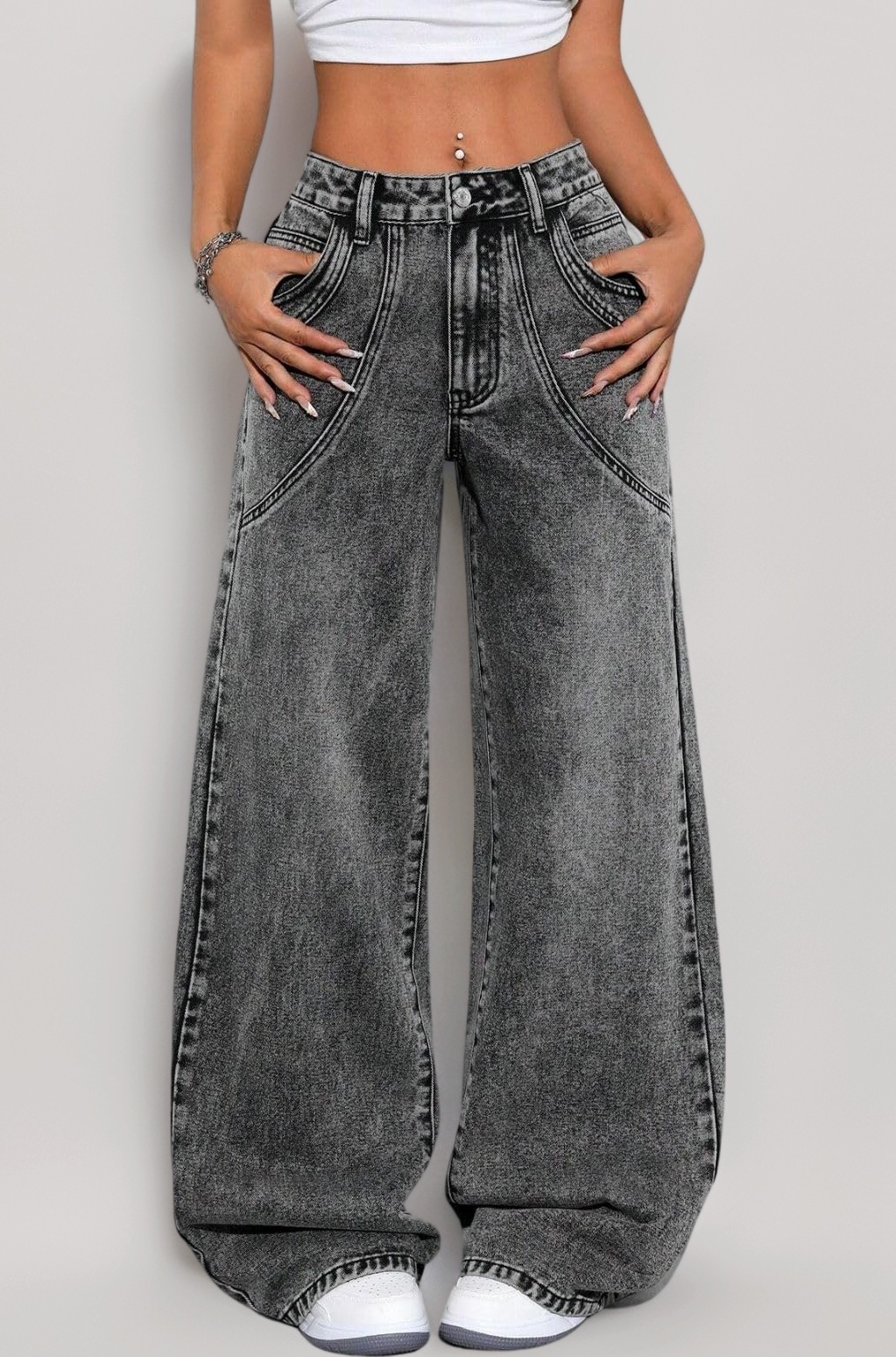 Cargo Jeans for Women – Wide Leg High Waist Baggy Denim Pants | Casual Fit Trousers with Utility Pocket Design