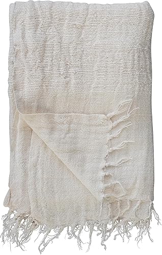 Miniatura 6 de Creative Co-Op Manta de lino tejido a rayas y flecos, color crema y natural