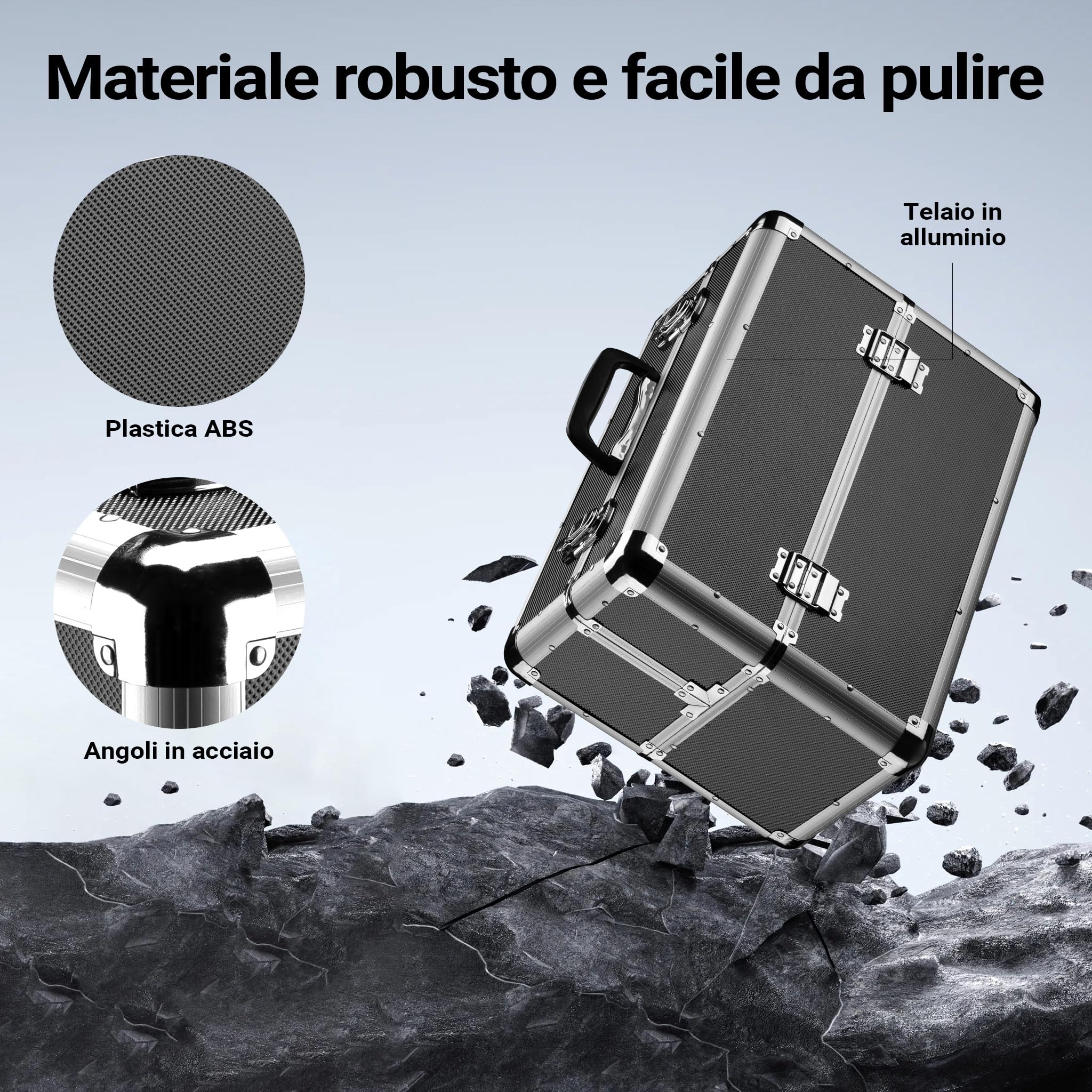 Wiltec Cassetta attrezzi vuota in alluminio con 2 chiavi, valigetta universale per attrezzi 45 x 32 x 22,5 cm, hobby, lavoro, cassetta portautensili con separatori,