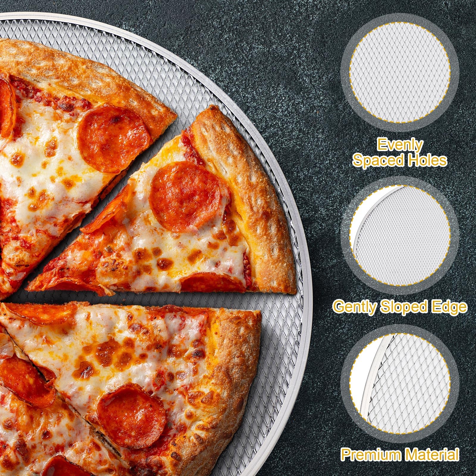 Nuogo Edelstahl Pizzablech Set – 3 Größen (40,6 Cm, 35,6 Cm, 25,4 Cm), Rund, Spülmaschinenfest
