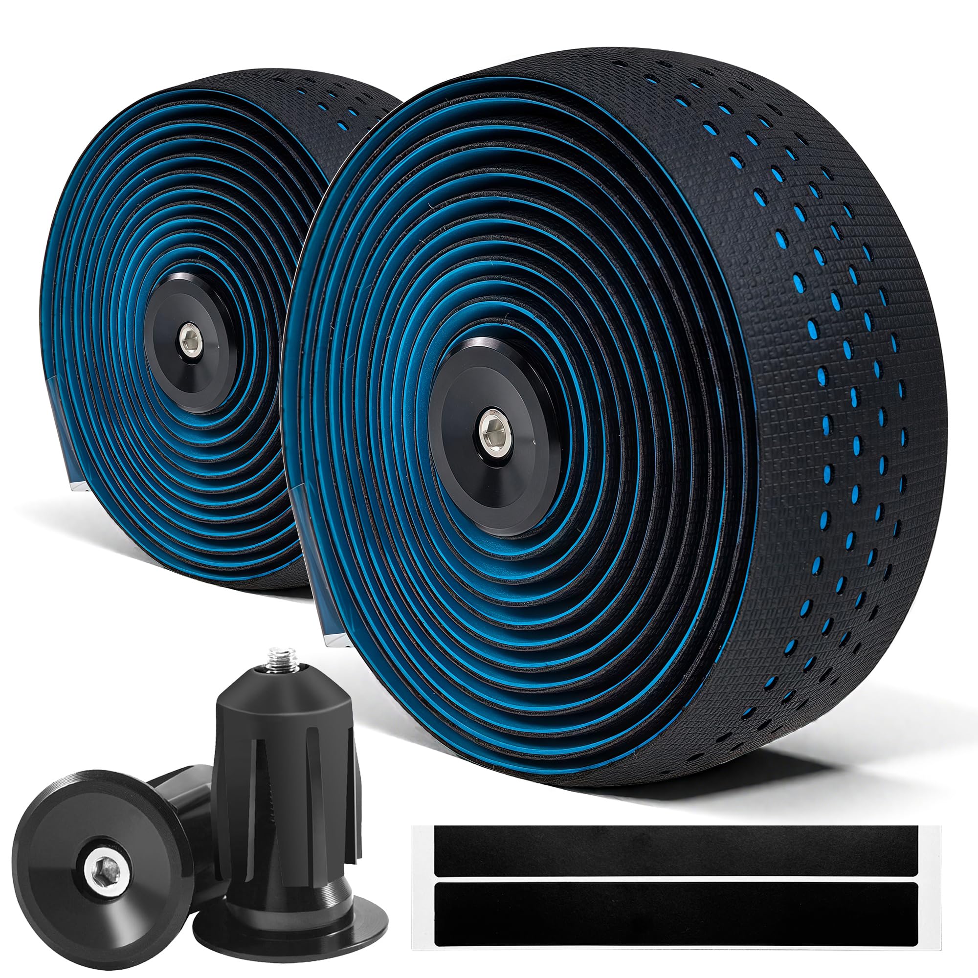 CLUTUTJL Road Bike Handlebar Tapes, Blue Bicycle Bar Tape with High Stain Resistance Silicone Surface, Shock Absorbing EVA Bike Grip Tapes for Handlebar (Set of 2, Black/Blue) — image 1